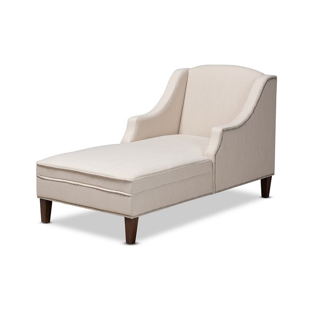 Leonie Beige Upholstered Chaise Lounge with Brown Legs