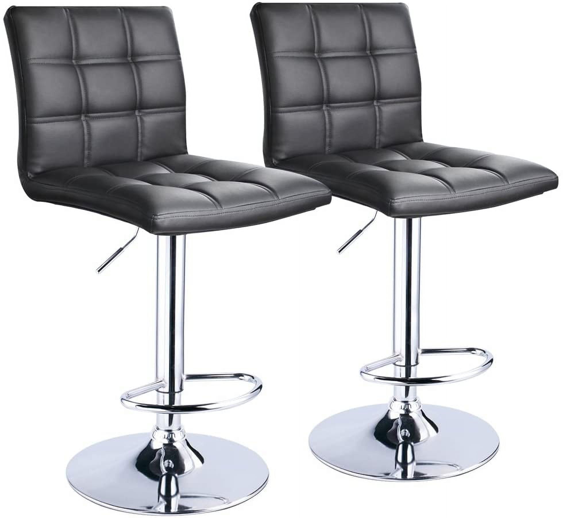 Black Adjustable Swivel Bar Stools with Chrome Base, Set of 2