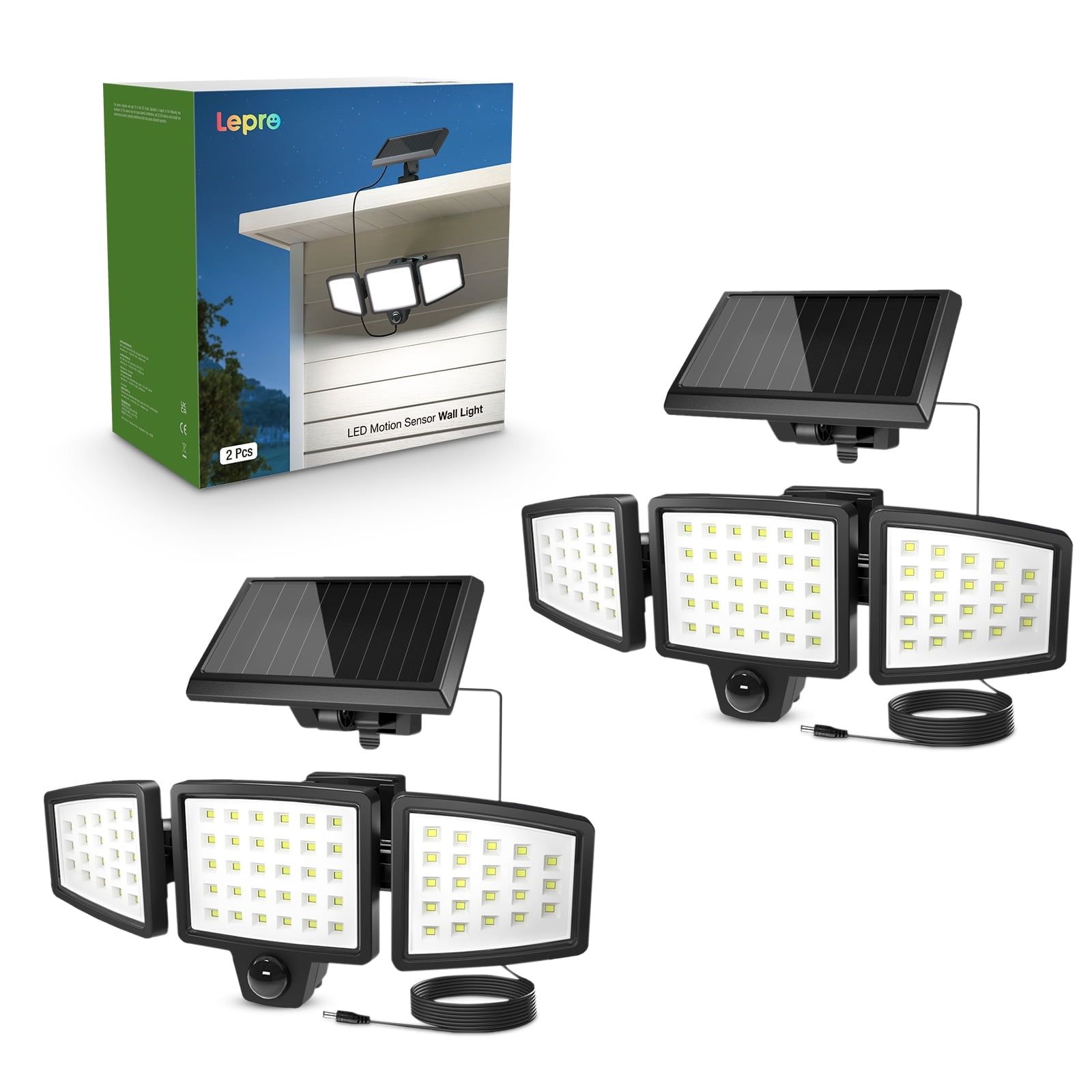 White LED Solar Motion Sensor Security Flood Lights, 2-Pack