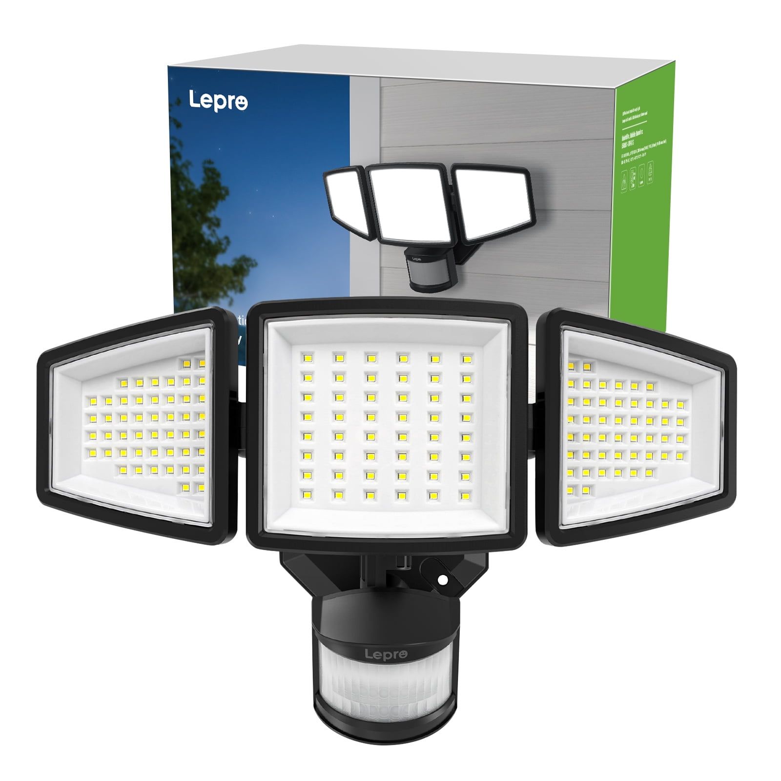 Lepro Black LED Motion Sensor Security Flood Light with Adjustable Heads