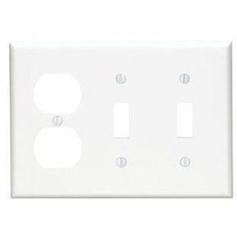 White Thermoplastic Nylon 3-Gang Wallplate with 2 Toggles and 1 Duplex