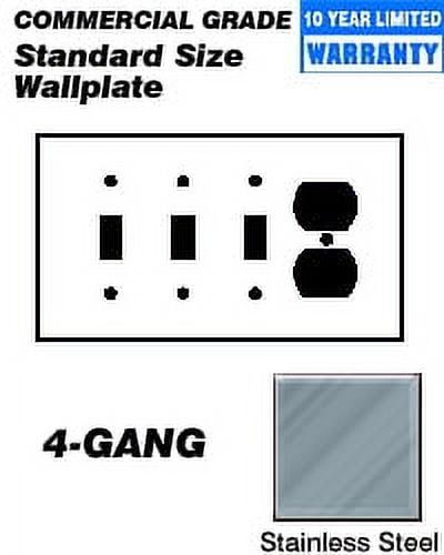 Stainless Steel 4-Gang 3-Toggle 1-Duplex Wallplate