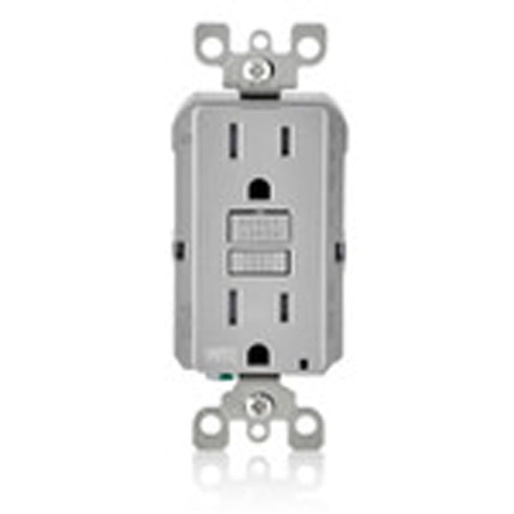 Gray Tamper-Resistant GFCI Outlet with LED Indicator Light