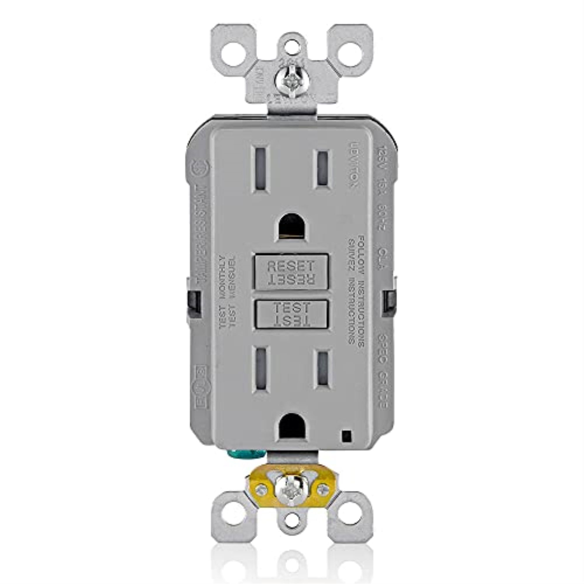 Gray Tamper-Resistant GFCI Outlet with LED Indicator