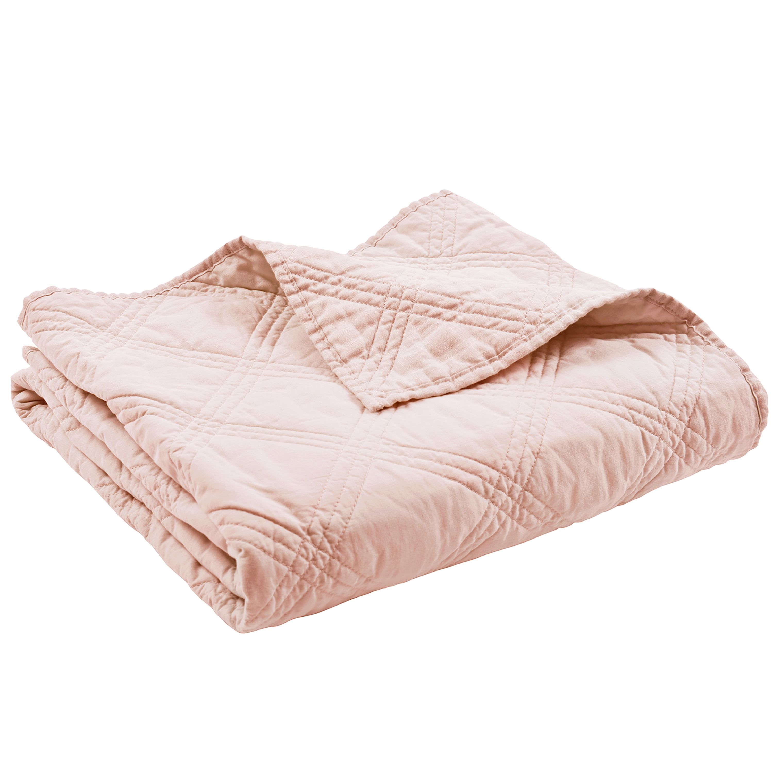 Blush Linen & Cotton Reversible Quilted Throw Blanket, 50x60 in.