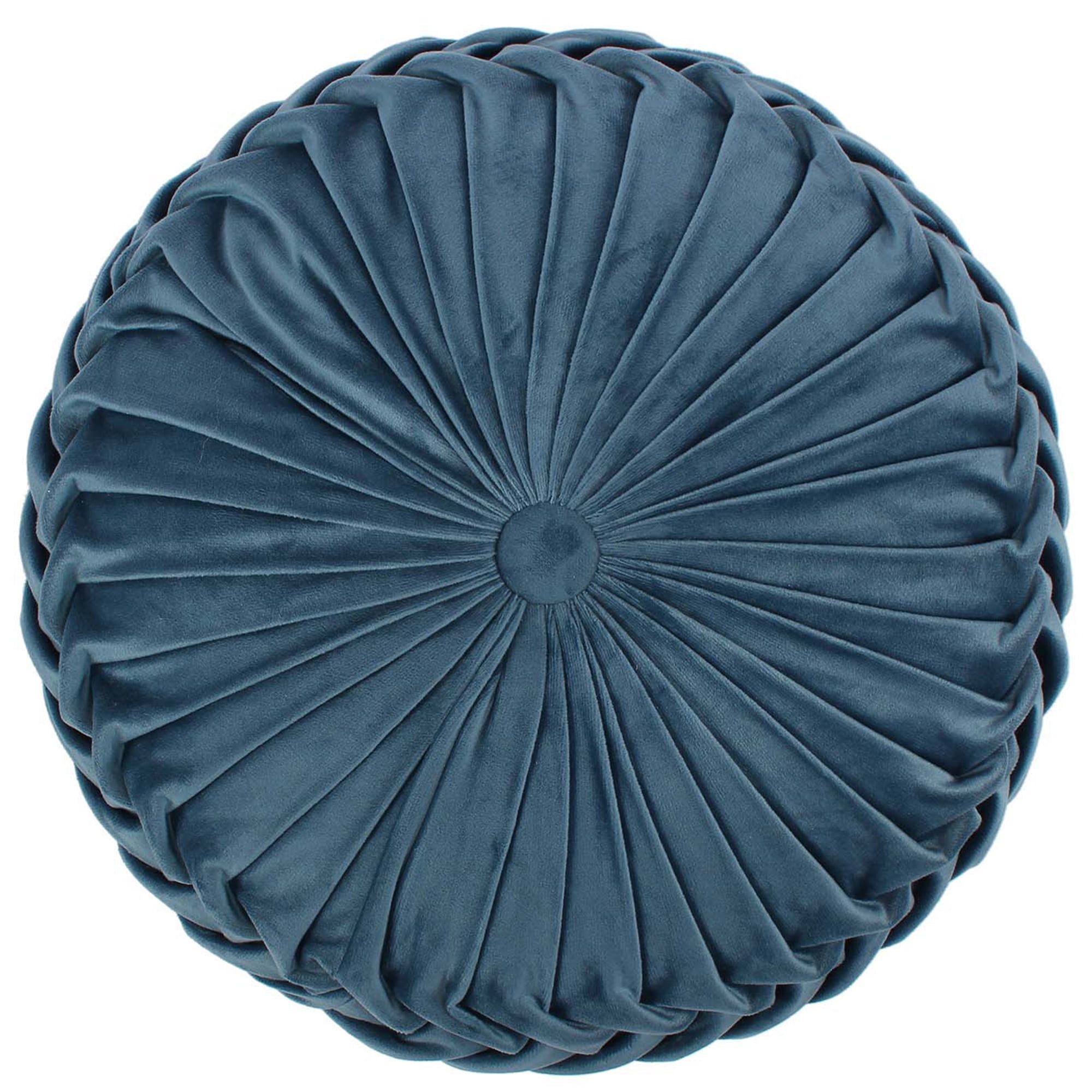 Kimpton Navy Round Pleated Velvet Decorative Pillow