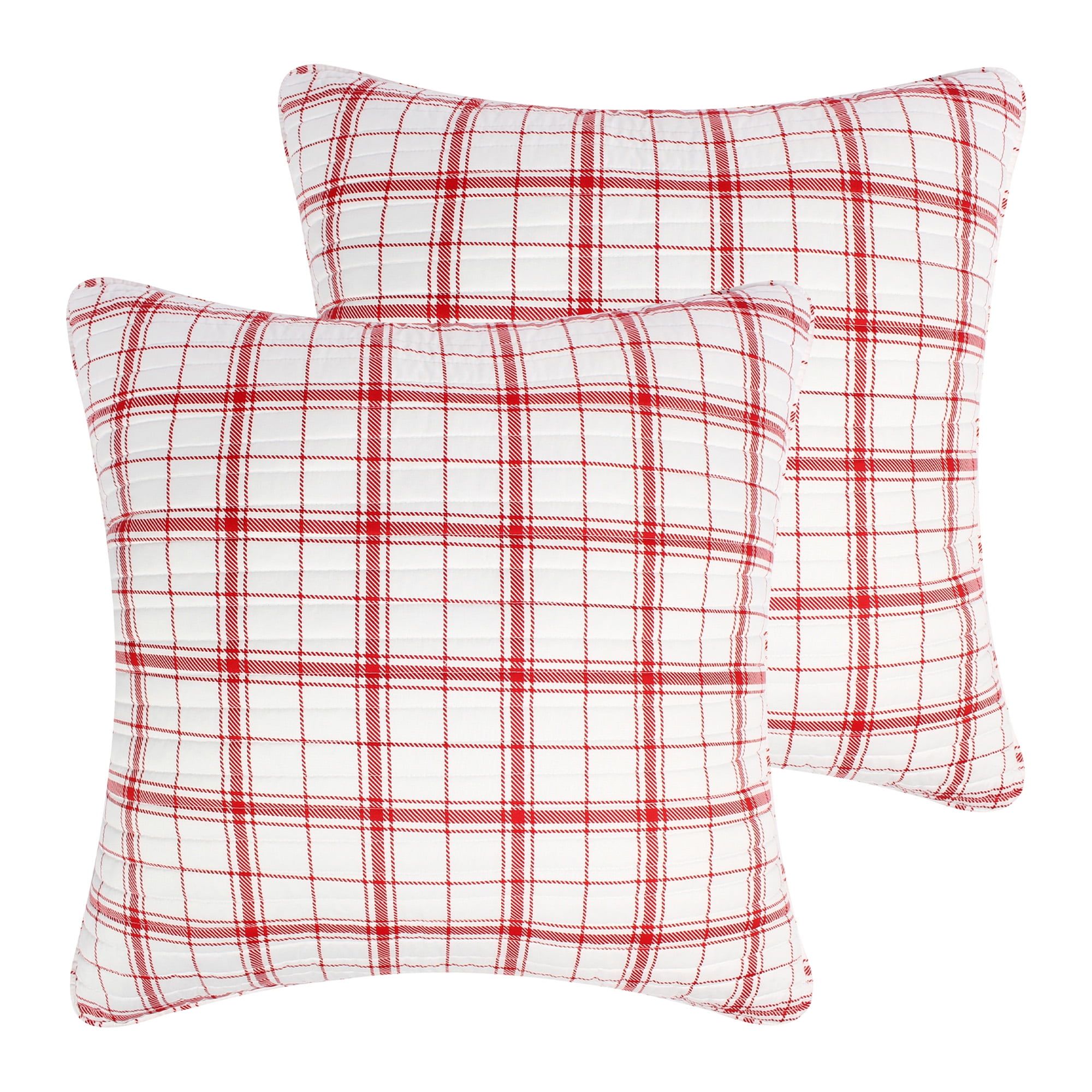 Red and White Plaid Cotton Polyester Euro Shams Set