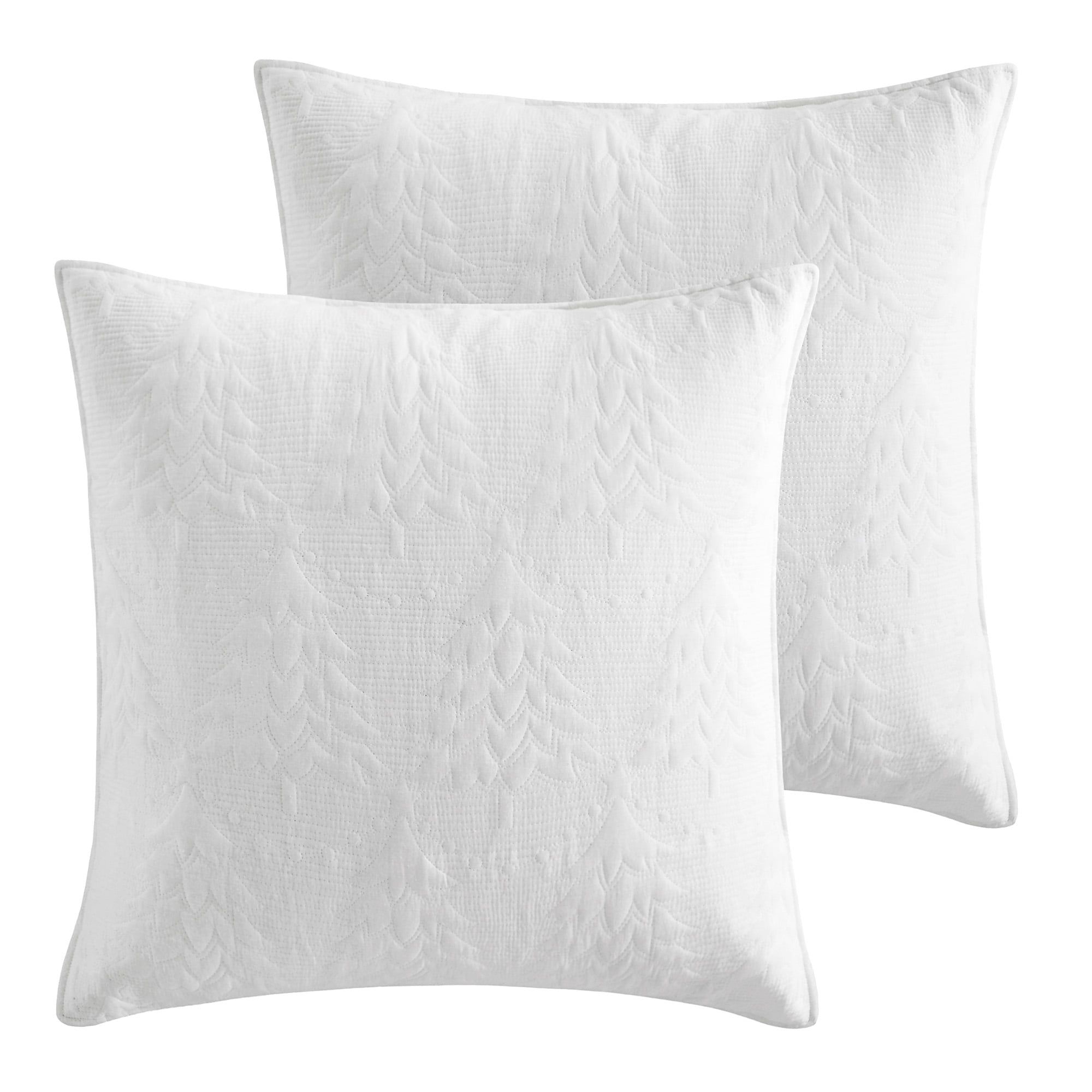 White Cotton Euro Sham Set with Snowflake Design