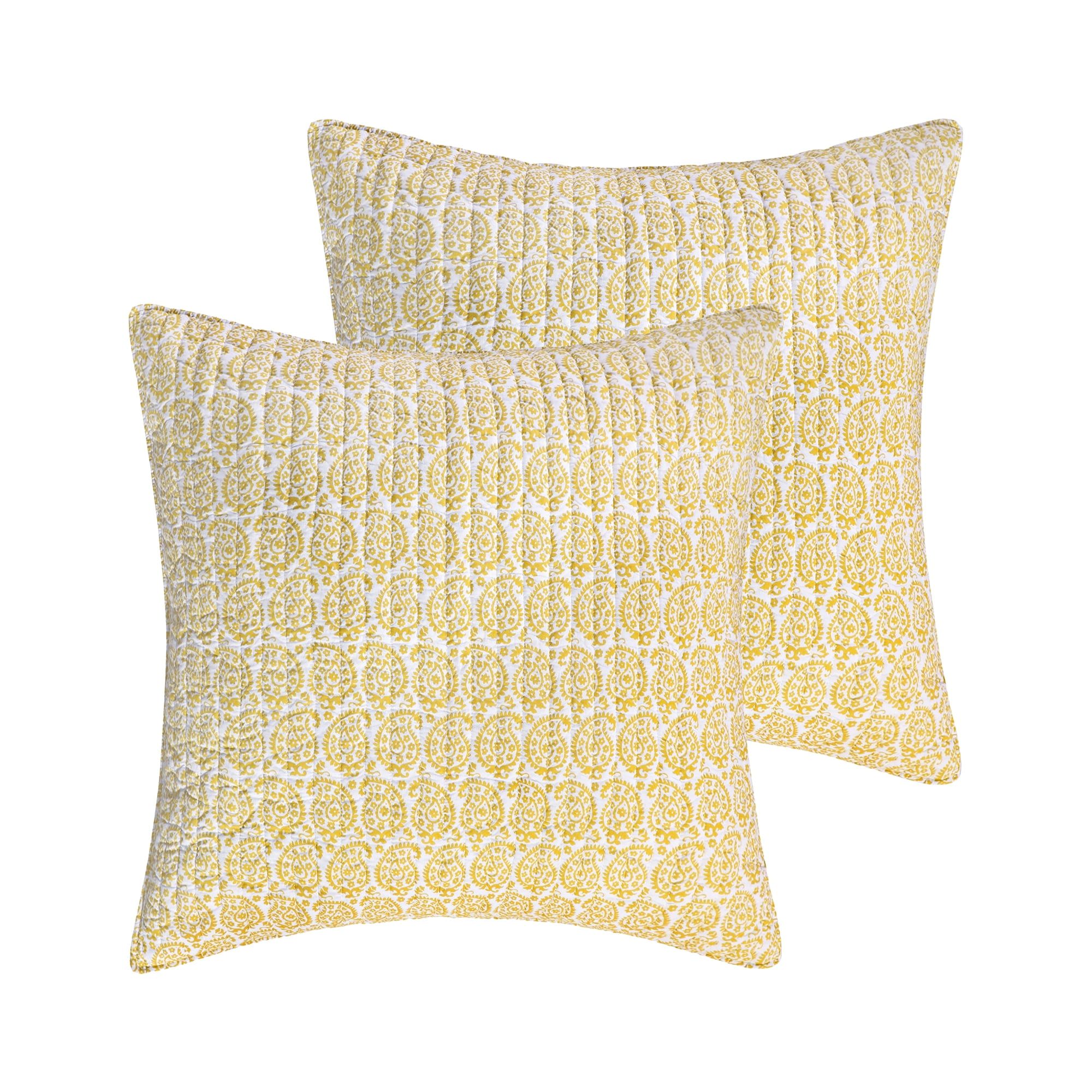 Saffron Yellow and White Cotton Paisley Euro Shams Set