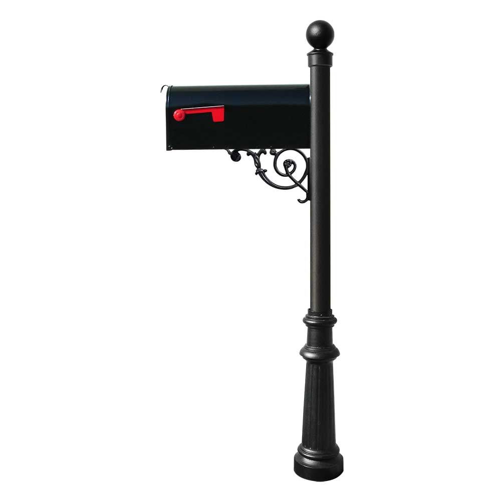 Black Aluminum Mailbox System with Fluted Base and Ball Finial