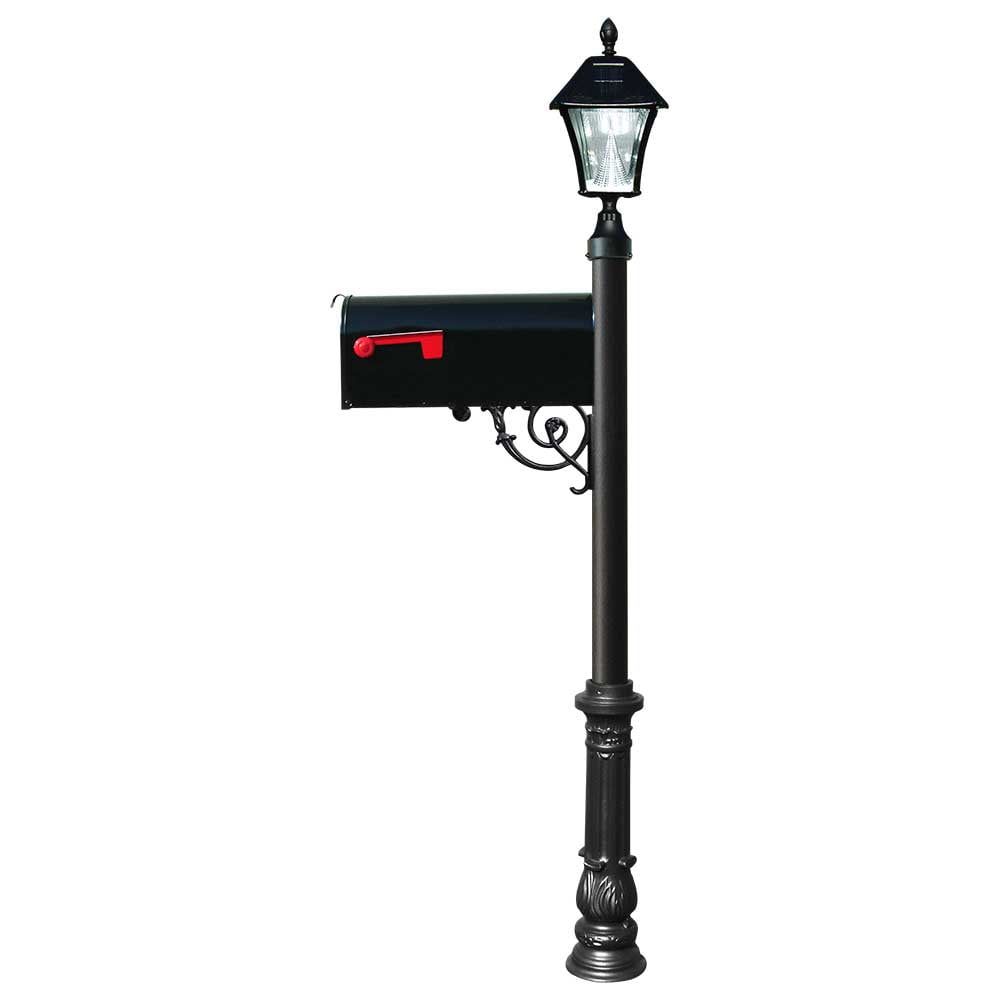 Lewiston Black Aluminum Mailbox System with Solar Lamp