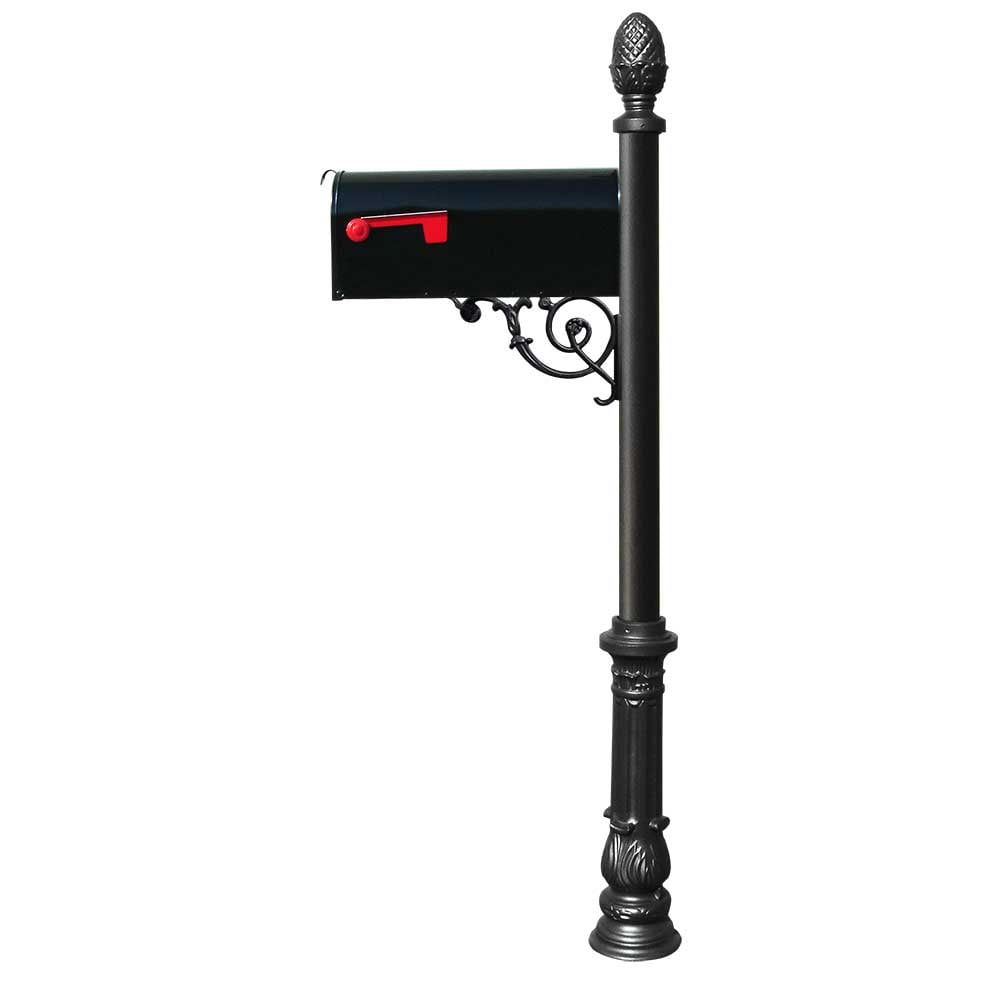 Black Aluminum Small Lockable Mailbox with Ornate Base