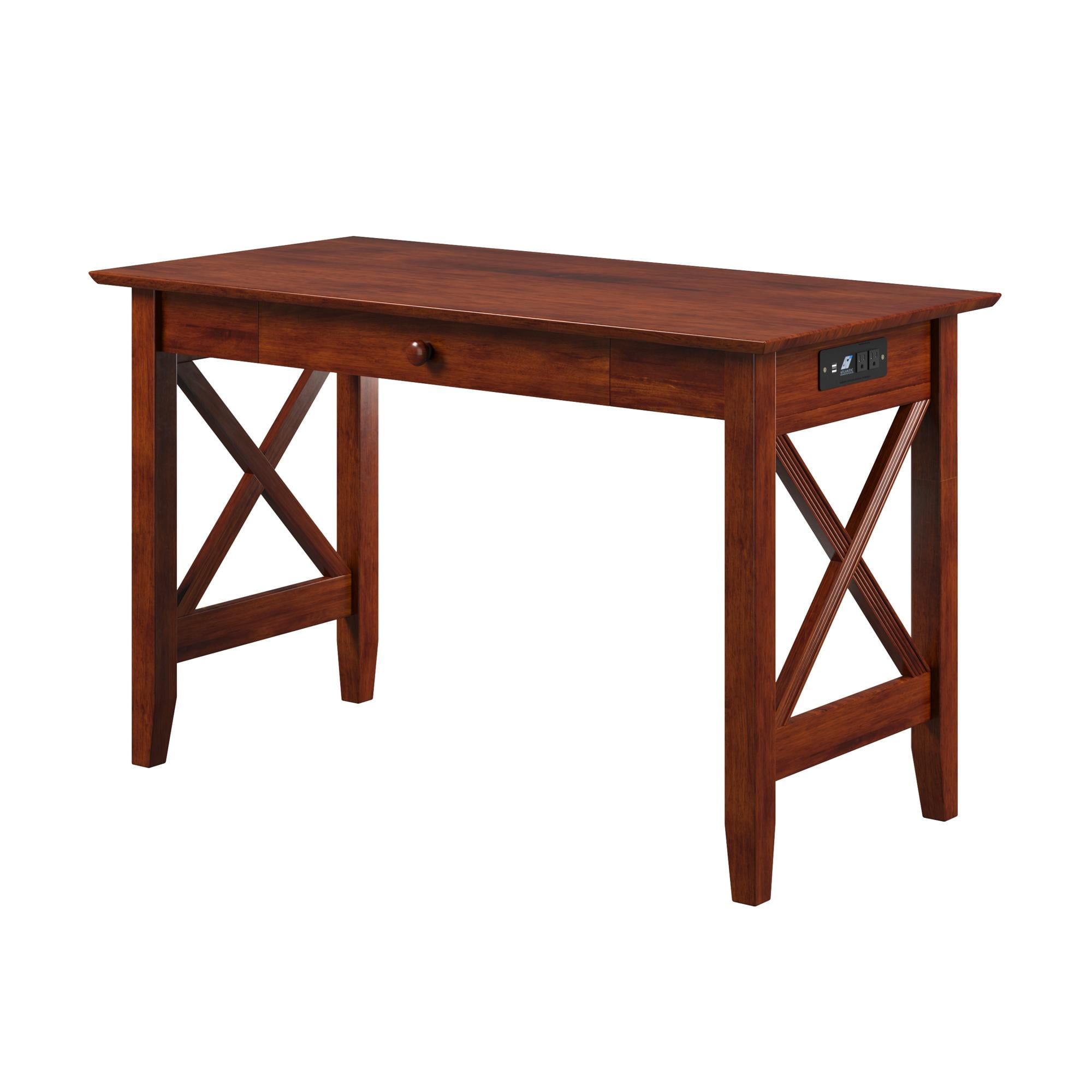 48" Walnut Wood Desk with Drawer, Power Outlet, and USB Port