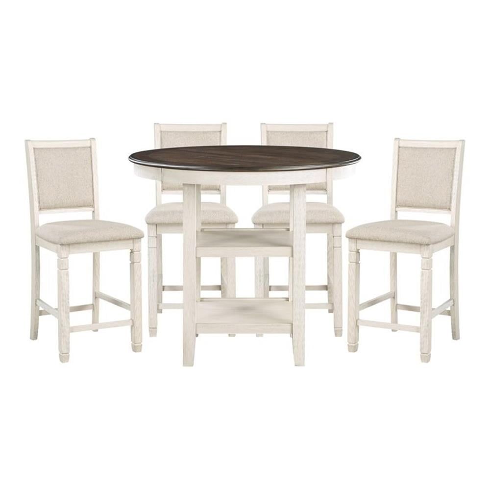 Beige and Antique White 5-Piece Counter Height Dining Set