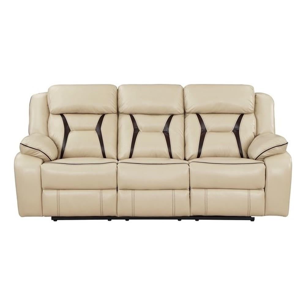 Beige Faux Leather Power Reclining Sofa with USB Ports