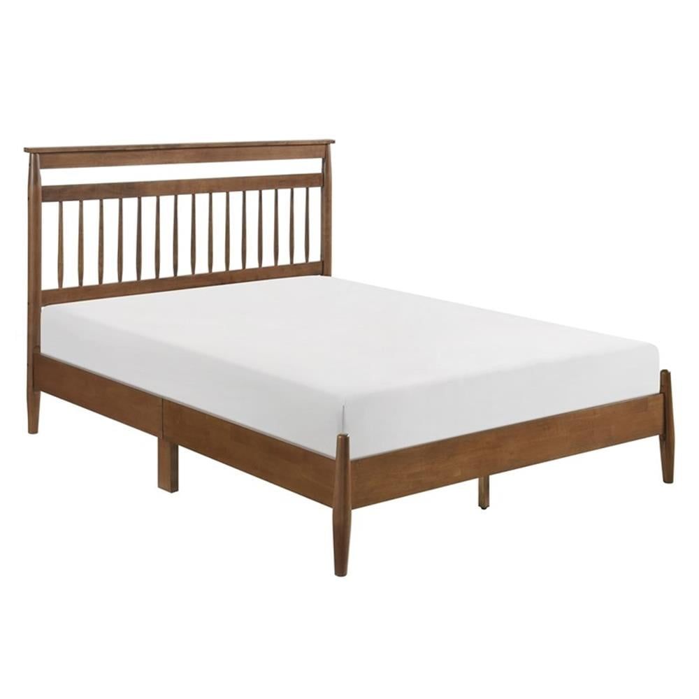 Chestnut Wood King Platform Bed with Spindle Headboard