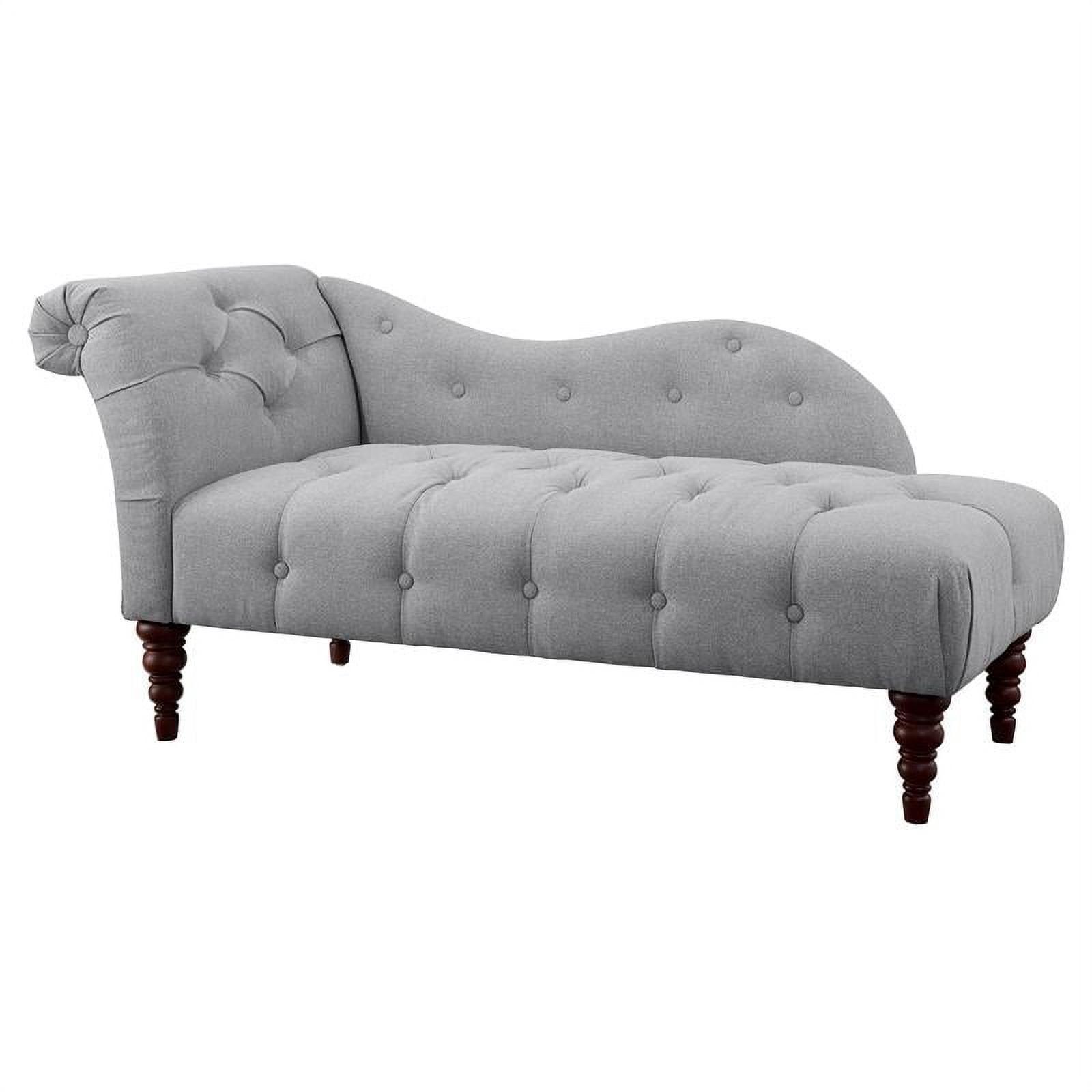 Elegant Dove Gray Button-Tufted Chaise with Espresso Wood Legs