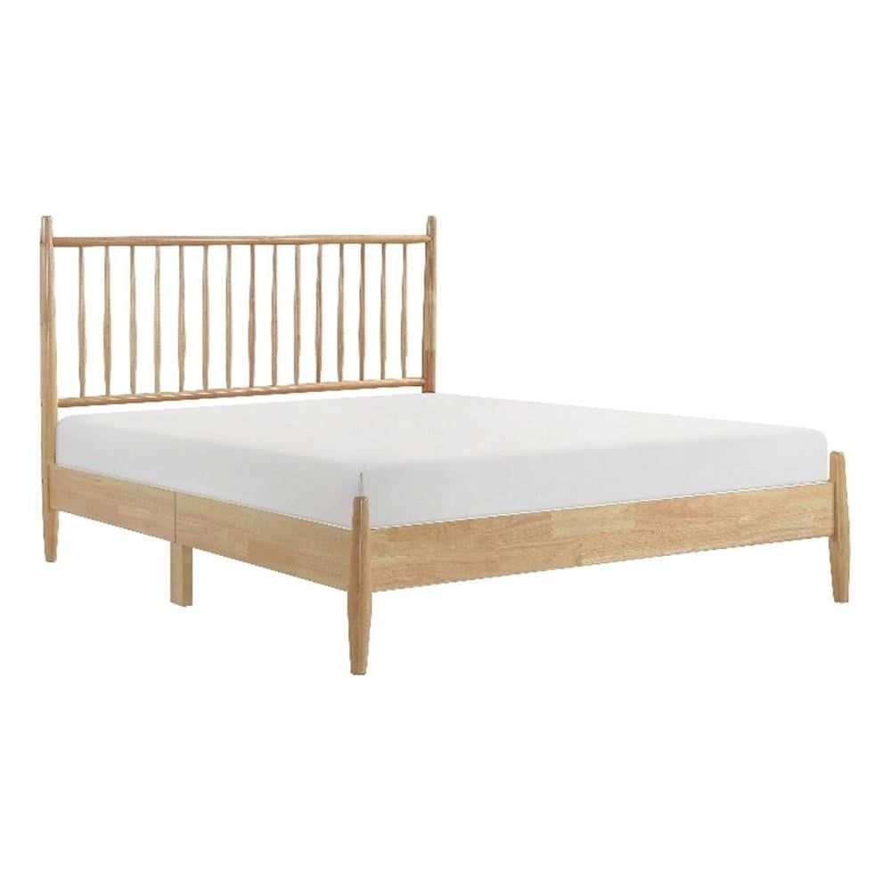 Natural Wood Full Platform Bed with Upholstered Headboard