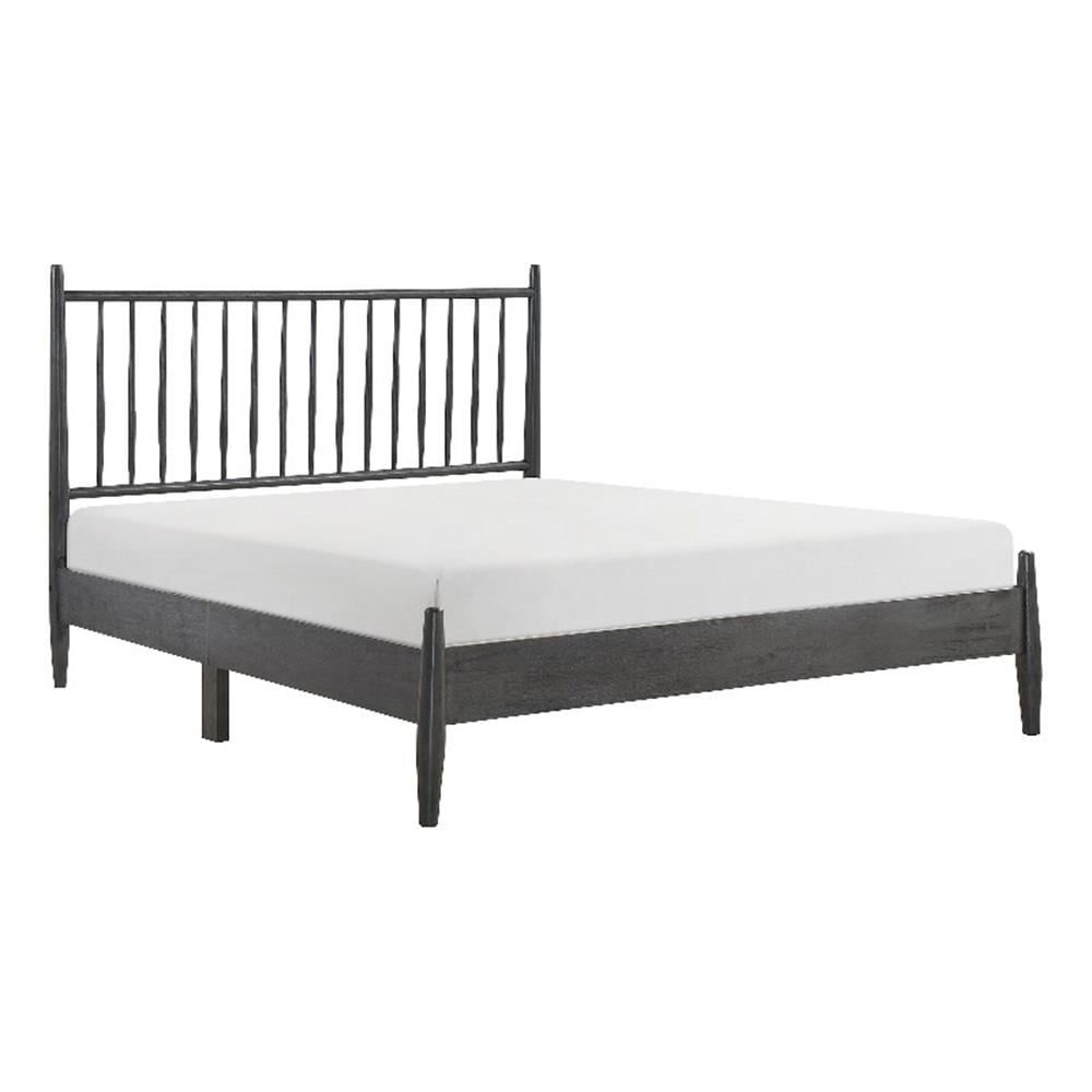 Gray Wood Queen Platform Bed with Vertical Slat Headboard