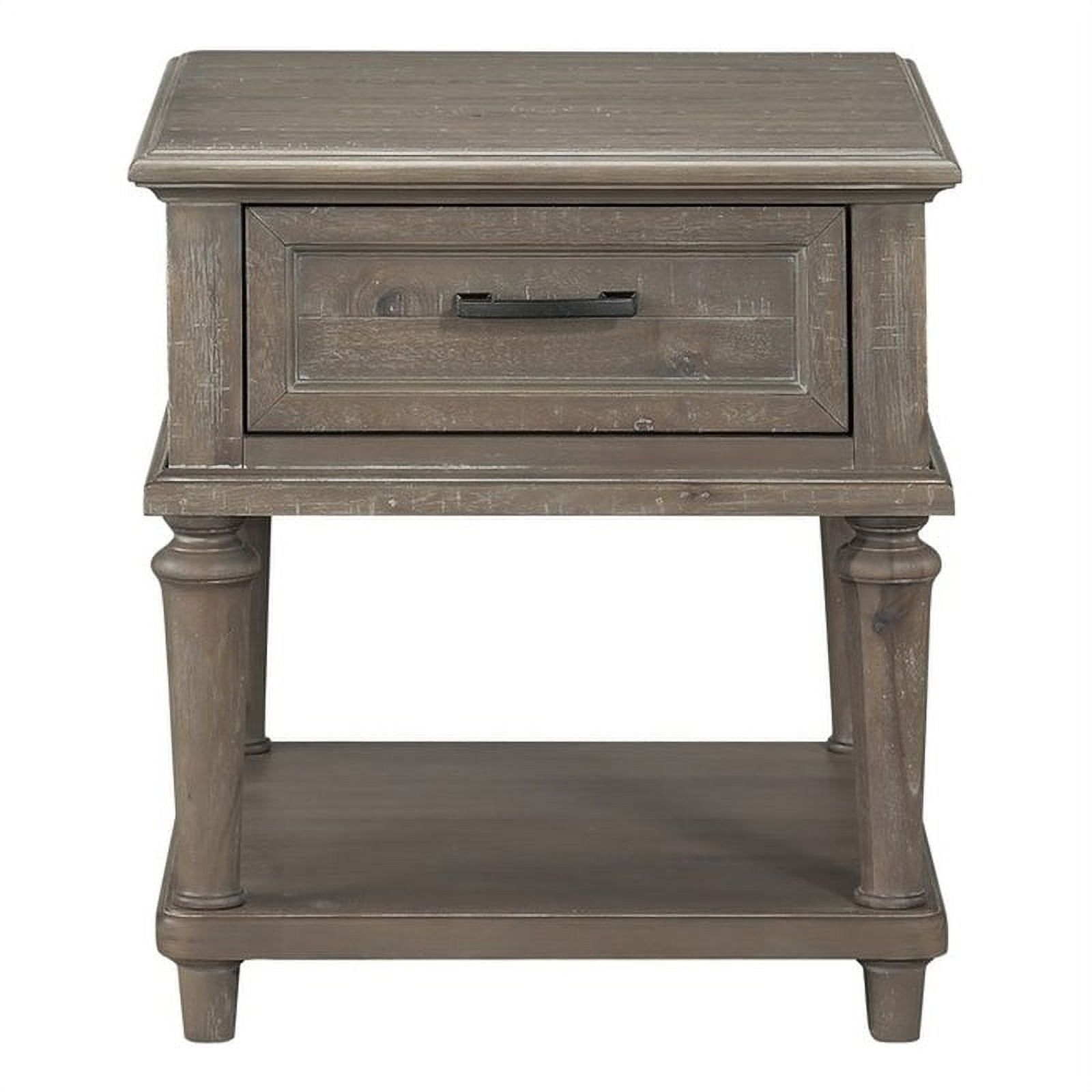 Driftwood Light Brown Acacia Wood End Table with Storage