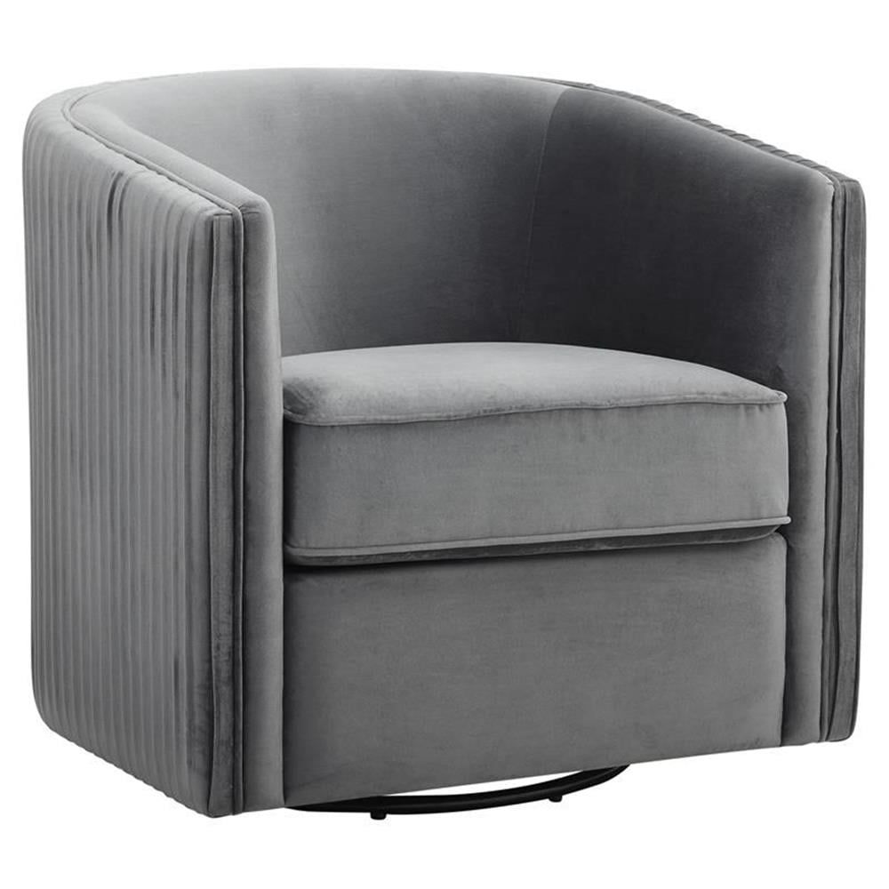 Gray Velvet Barrel Swivel Accent Chair with Wood Frame