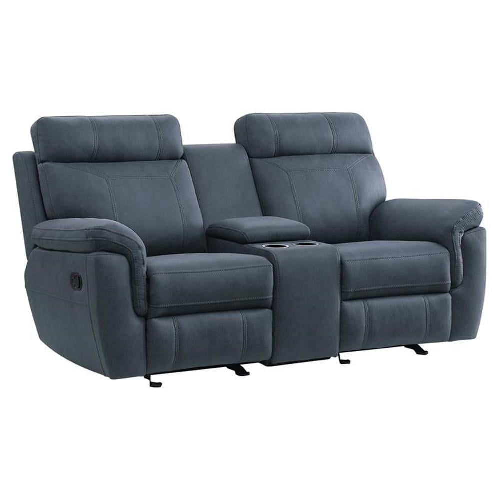 Clifton Blue Microfiber Reclining Loveseat with Cup Holders