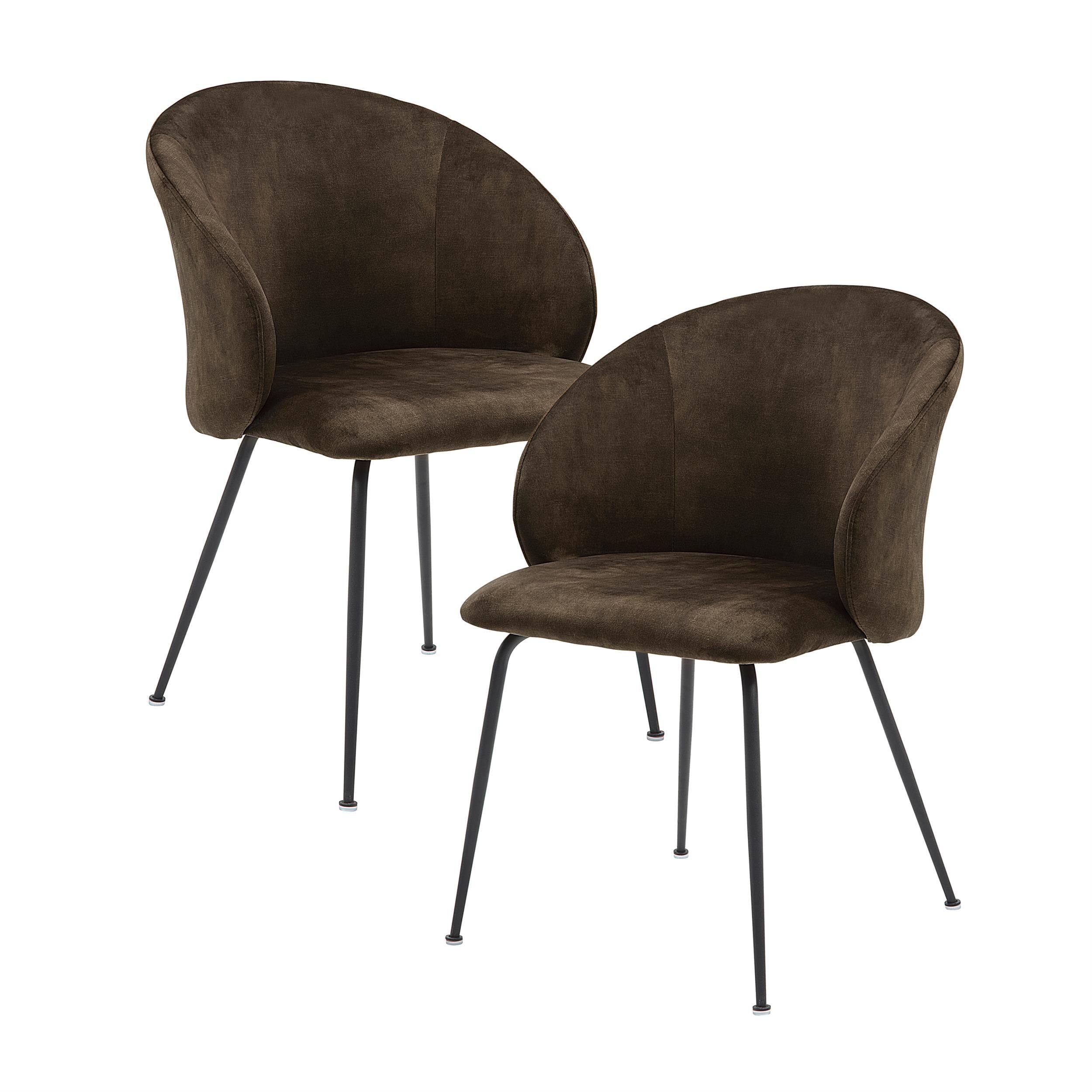 Adelyn Brown Velvet Upholstered Side Chair with Metal Legs, Set of 2