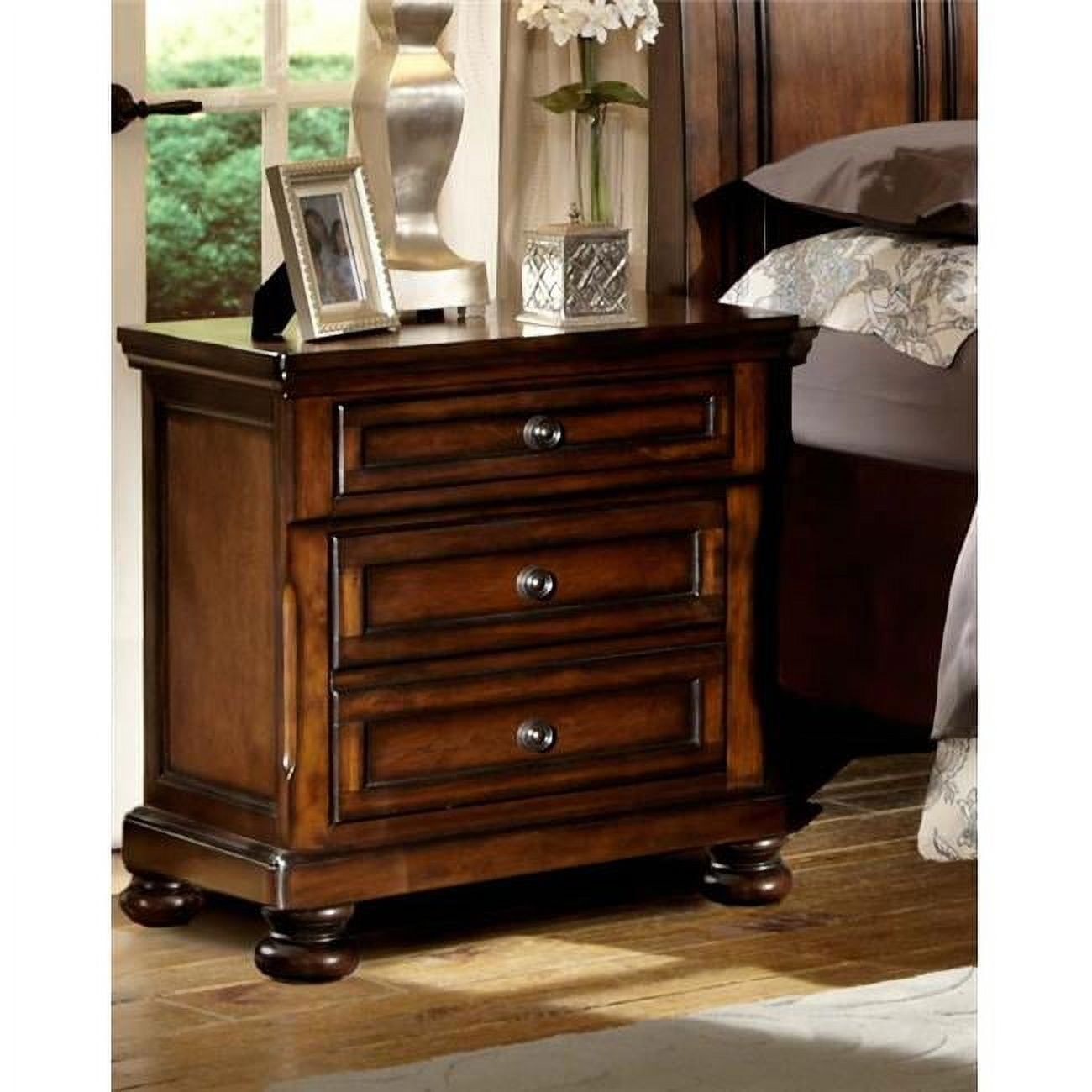 Cumberland Brown Cherry 3-Drawer Traditional Wood Nightstand