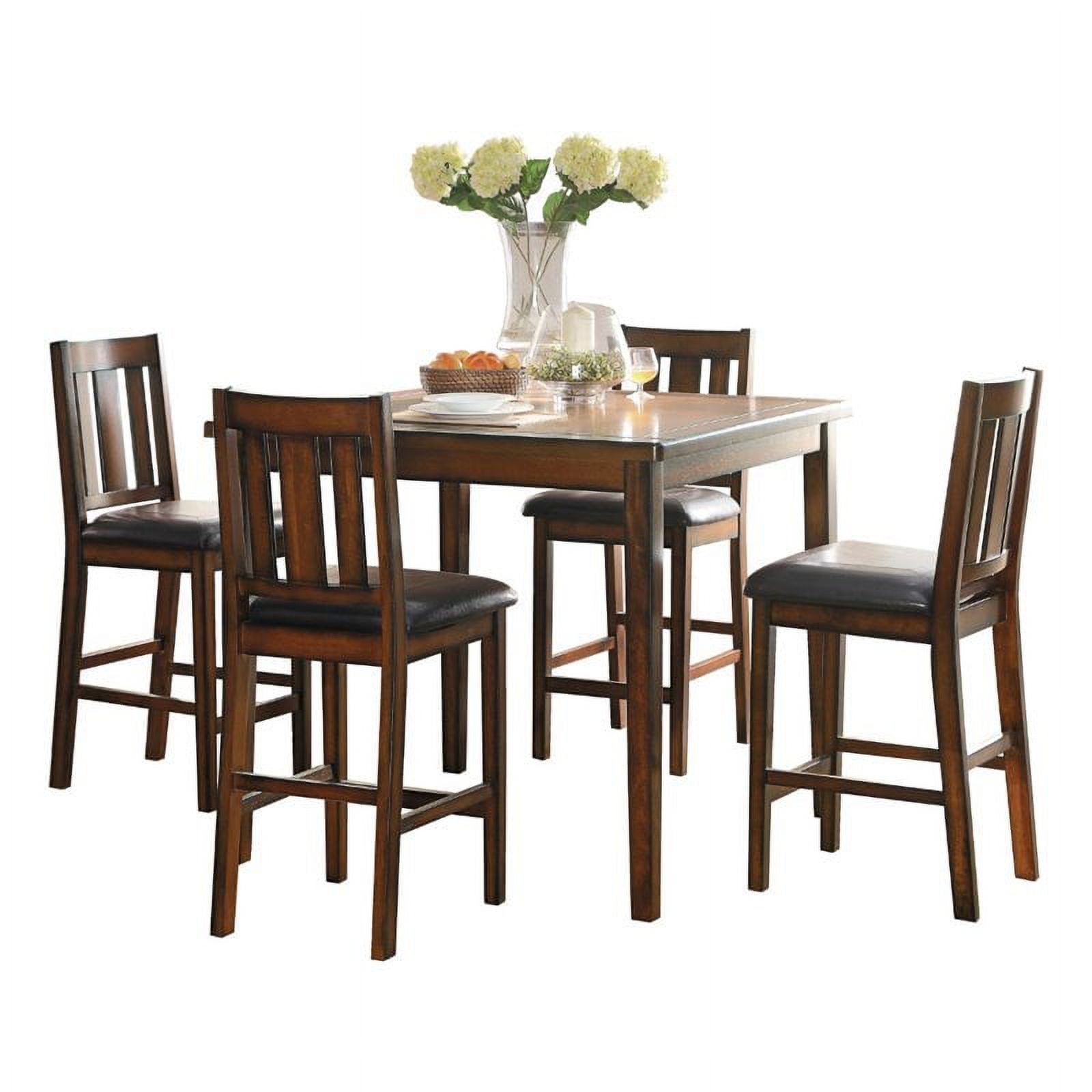 Espresso Wood Counter Height Dining Set with Faux Leather Seats