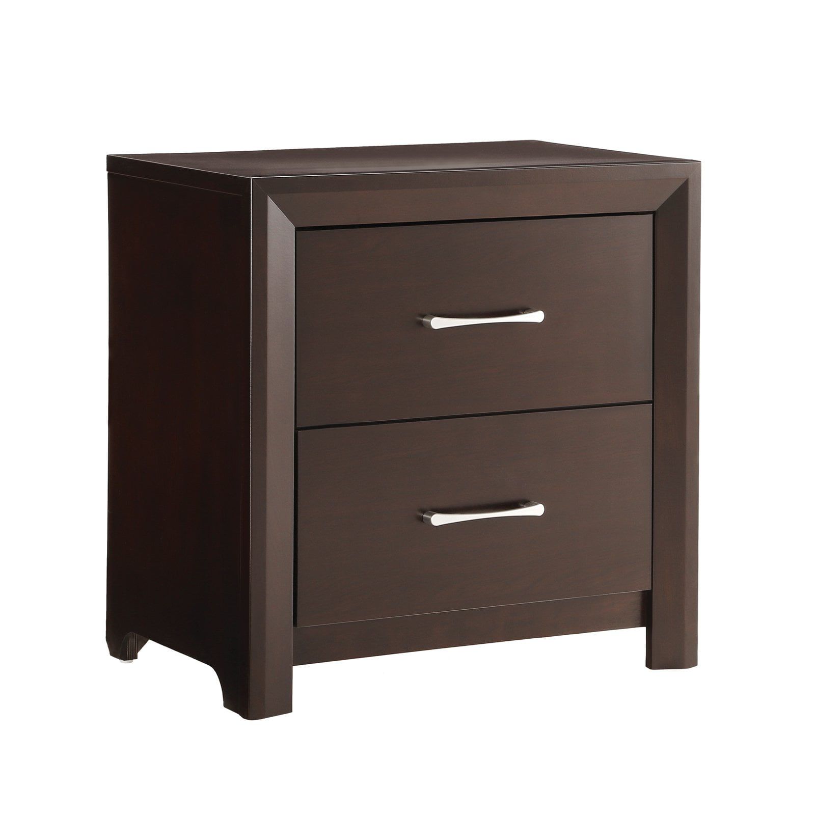 Espresso Contemporary 2-Drawer Wood Nightstand with Silver Tone Pulls