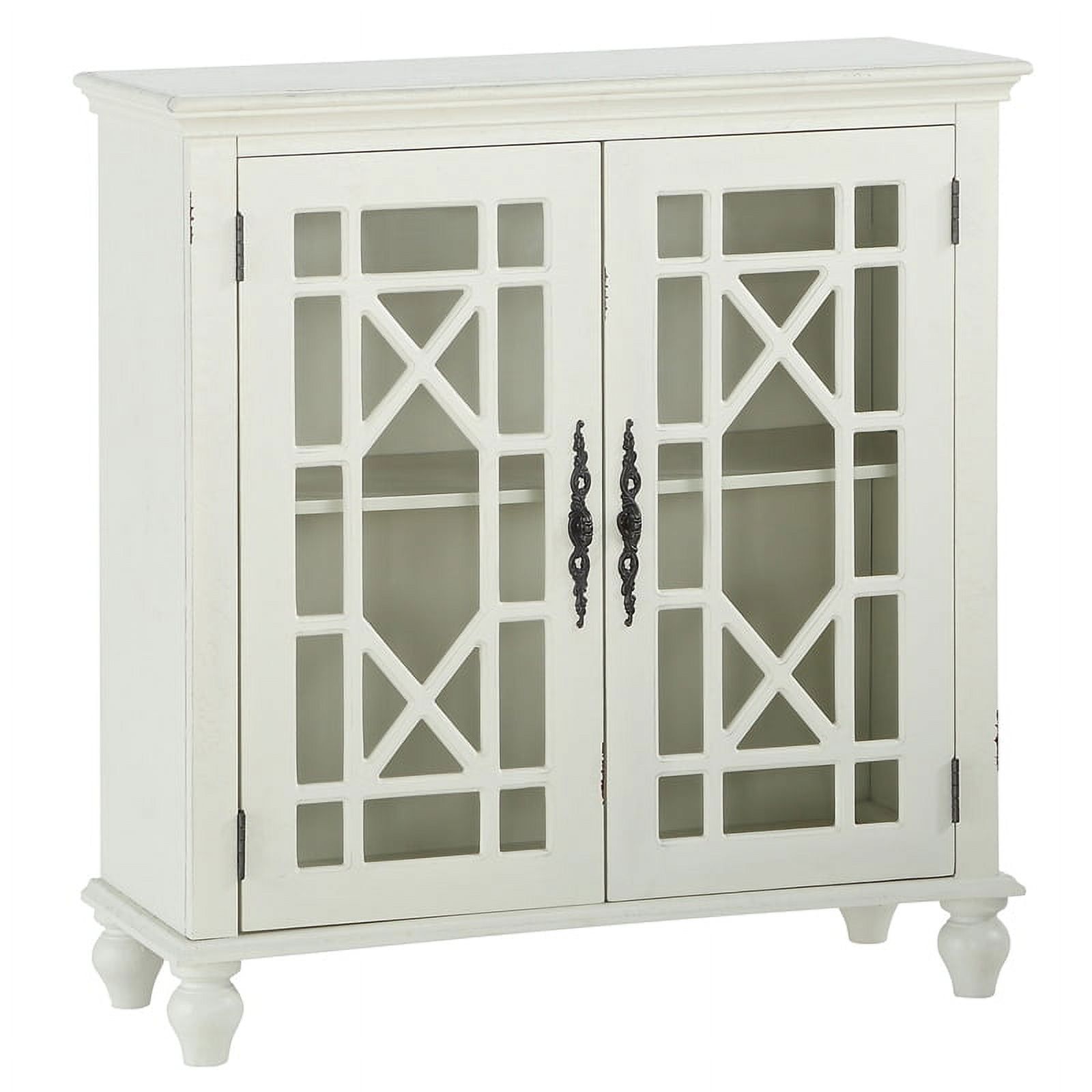 Eliza Antique White Glass Door Buffet Sideboard Cabinet