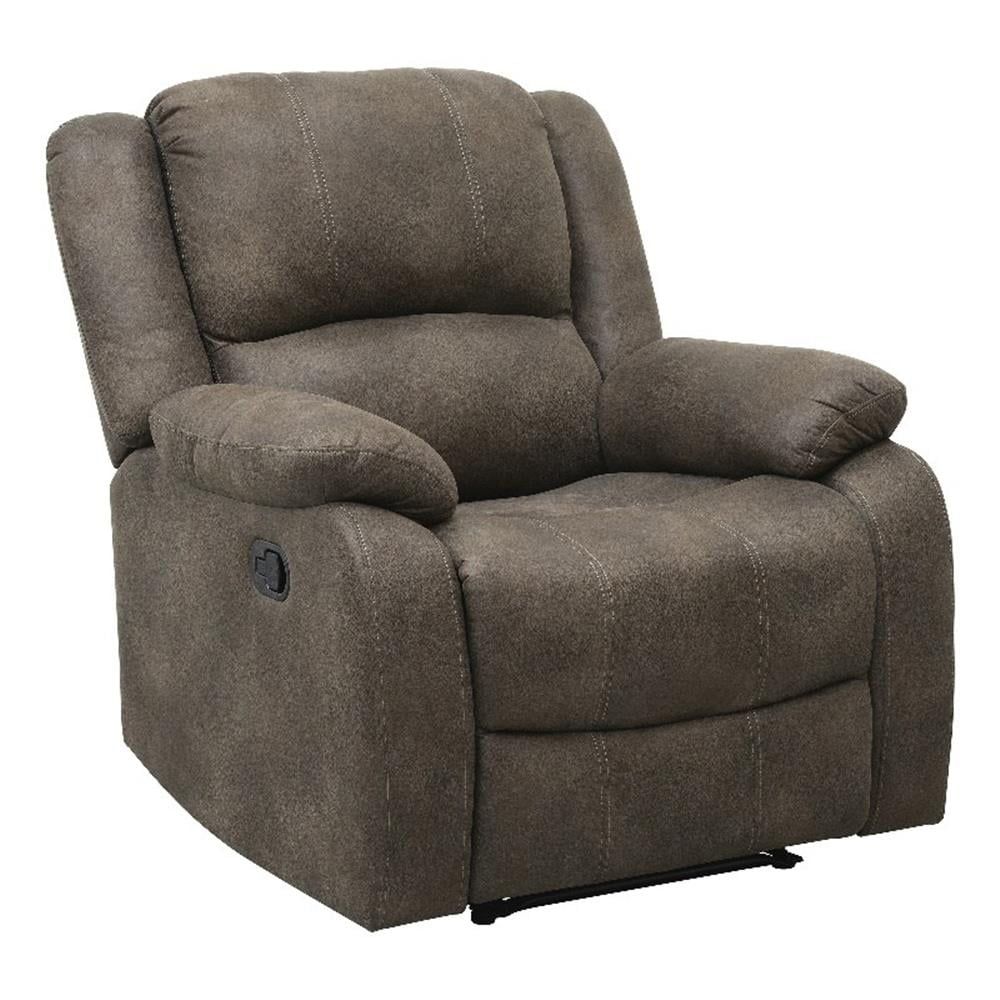 Brown Microfiber Upholstered Manual Recliner with Pillowtop Arms