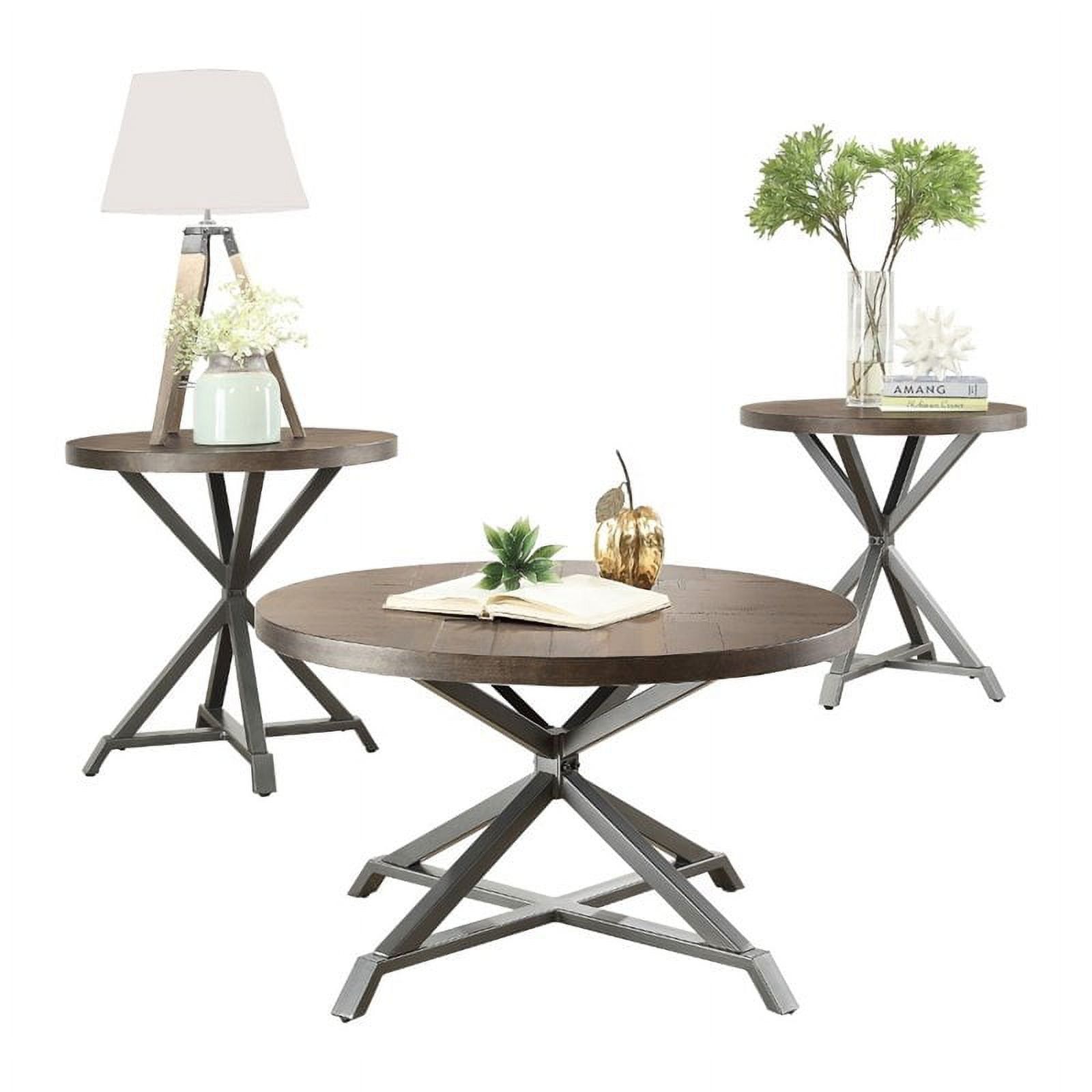 Industrial Brown and Gray Pine Veneer Round Table Set