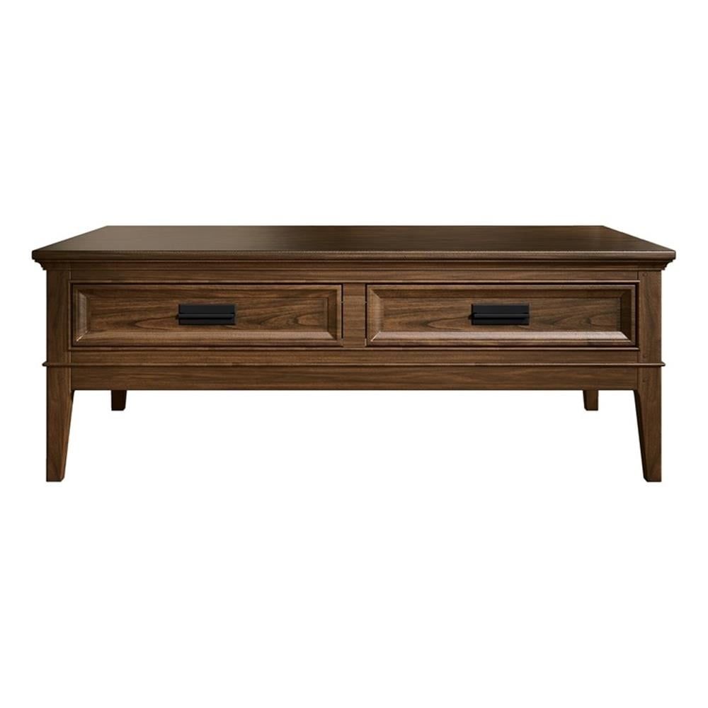 Brown Cherry Wood Coffee Table with Storage Drawers