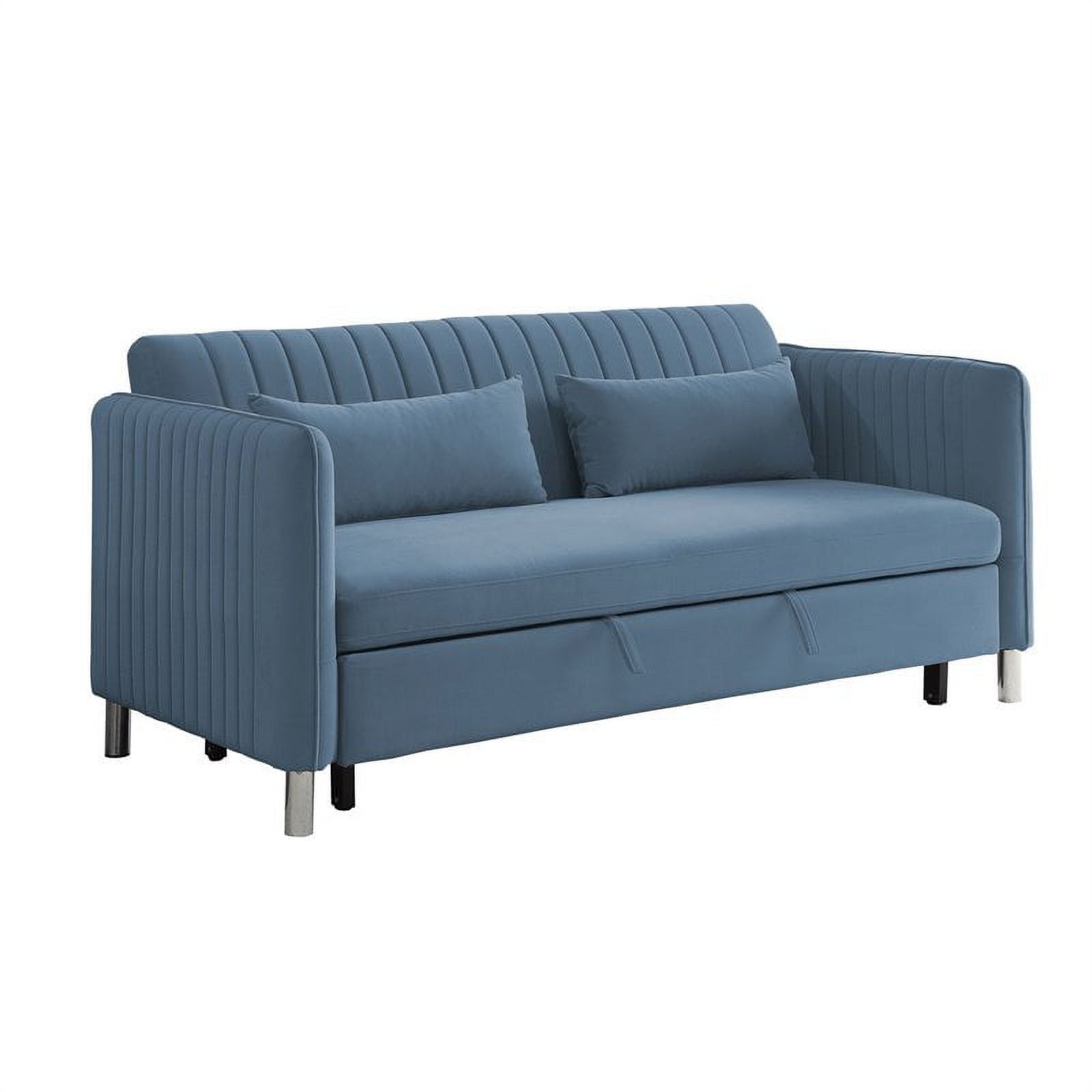 Blue Velvet Tufted Convertible Sleeper Sofa with Wood Frame