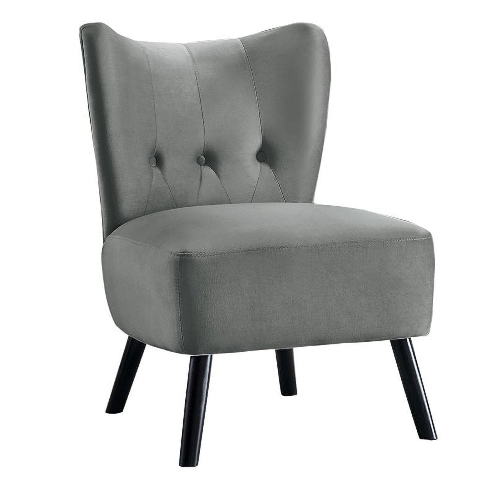 Gray Velvet Button-Tufted Armless Accent Chair