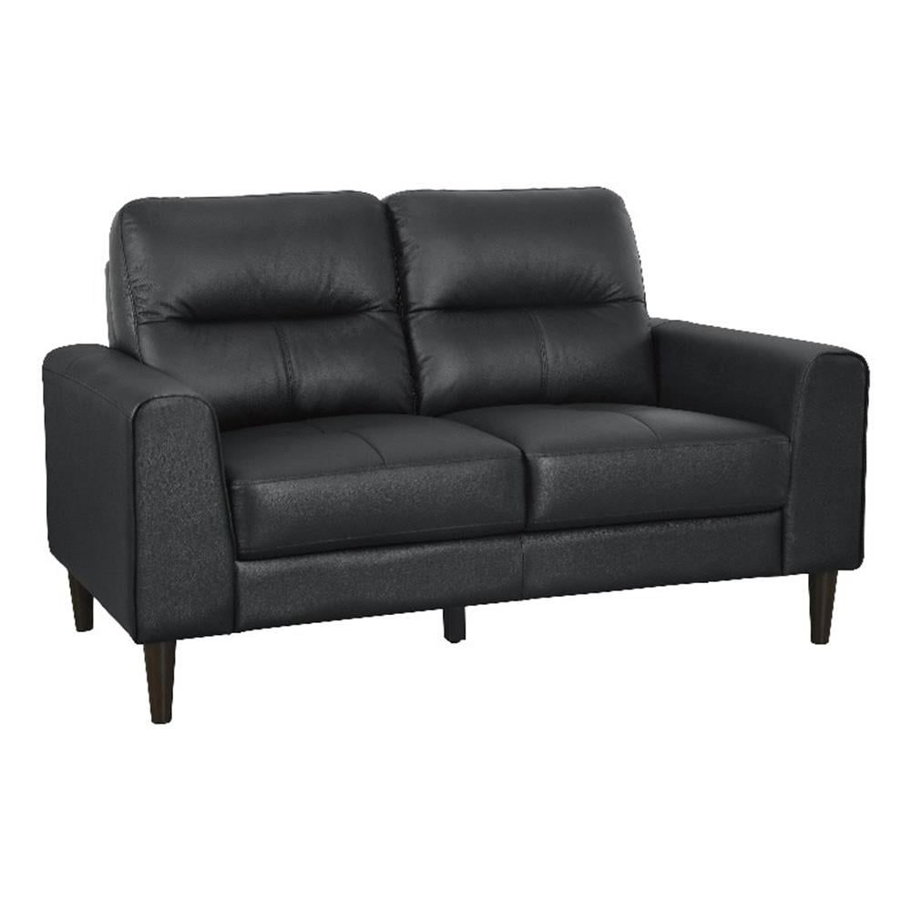 Black Faux Leather Loveseat with Solid Wood Legs