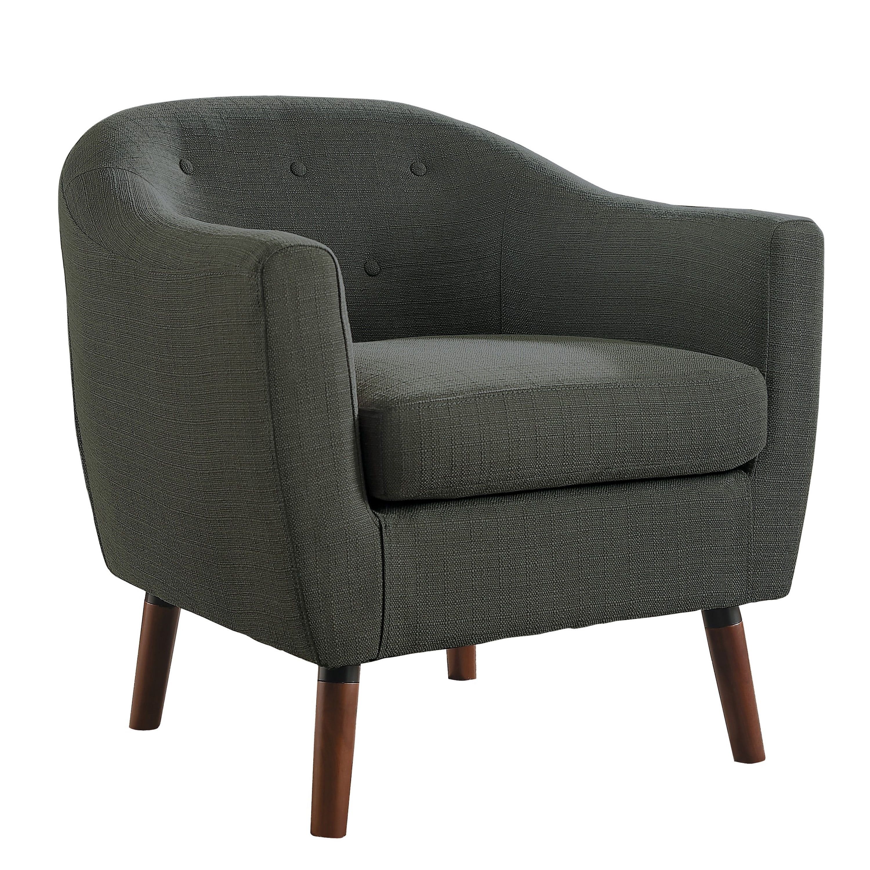 Scandinavian Gray Barrel Accent Chair with Cherry Wood Legs