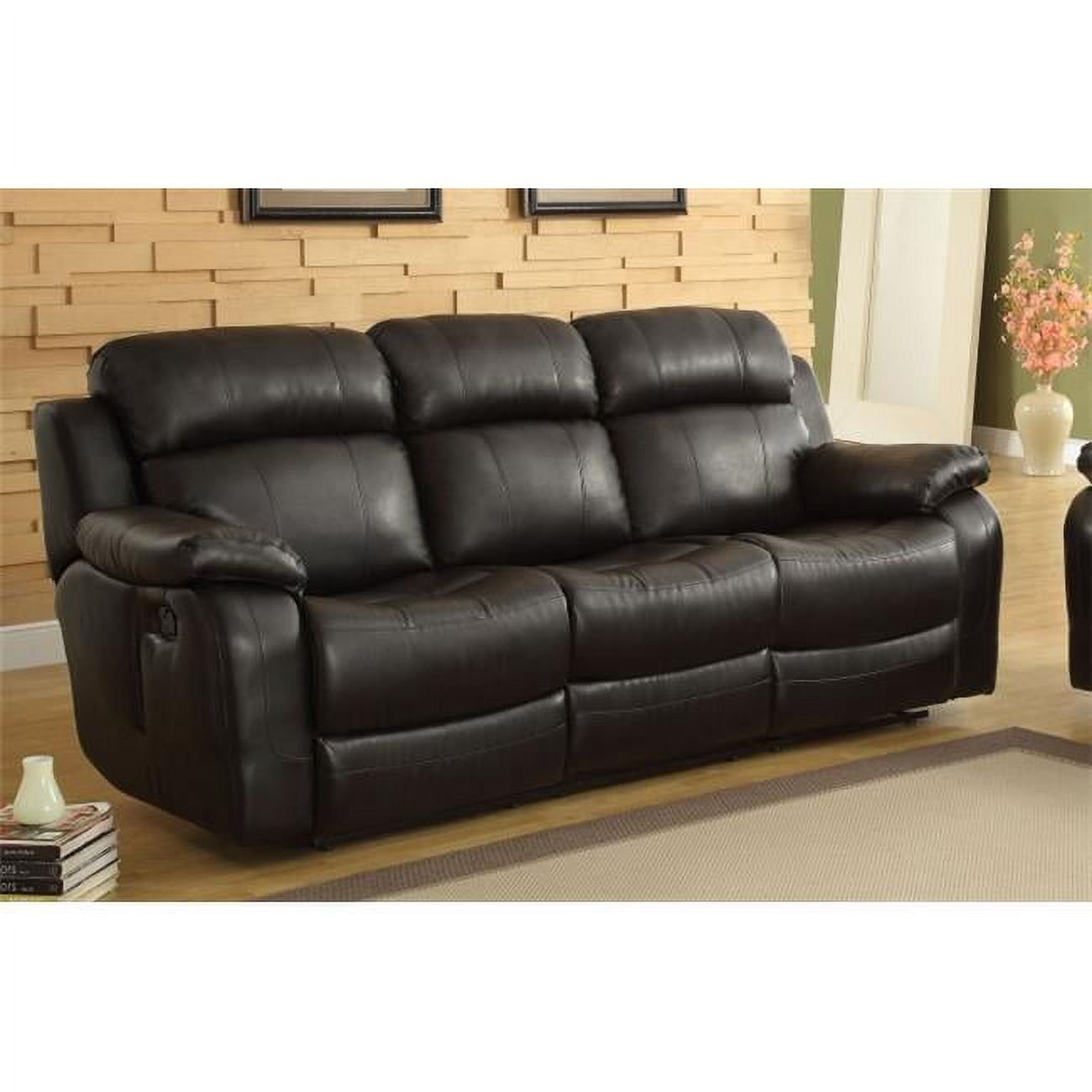 Black Faux Leather Reclining Sofa with Cup Holders and Pillow-top Arms