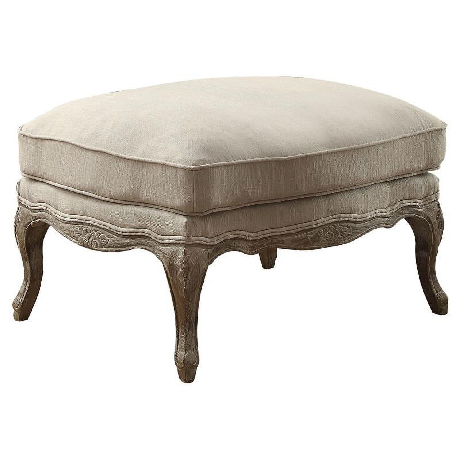 Parlier Natural Wood and Linen Traditional Ottoman