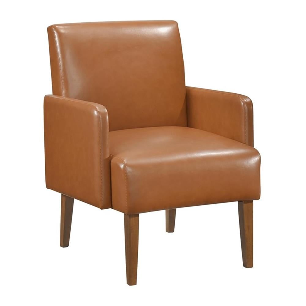 Matt Brown Faux Leather and Wood Accent Chair