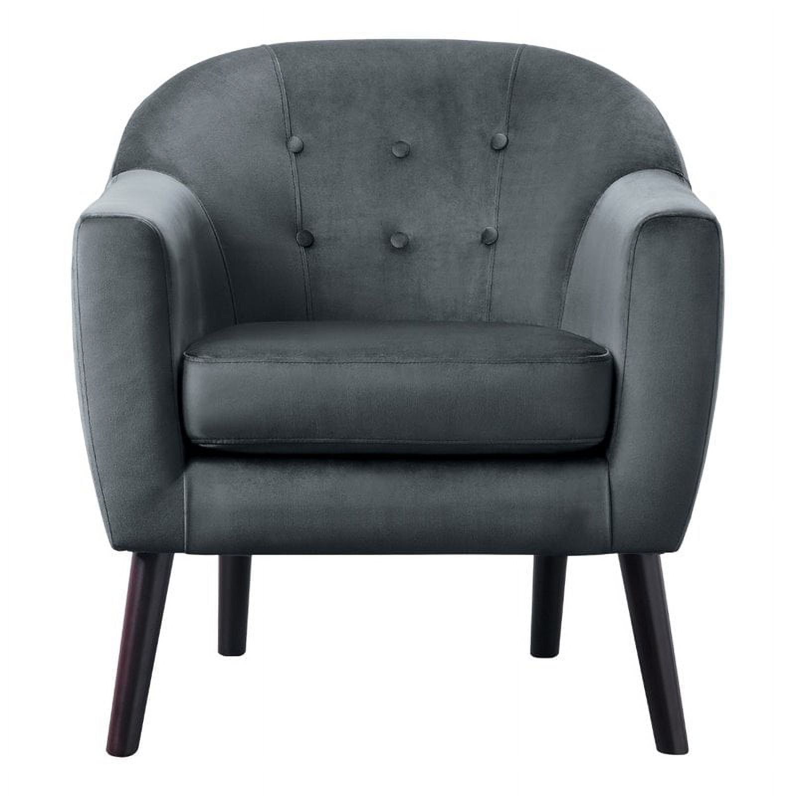 Gray Velvet Barrel Accent Chair with Dark Wood Legs