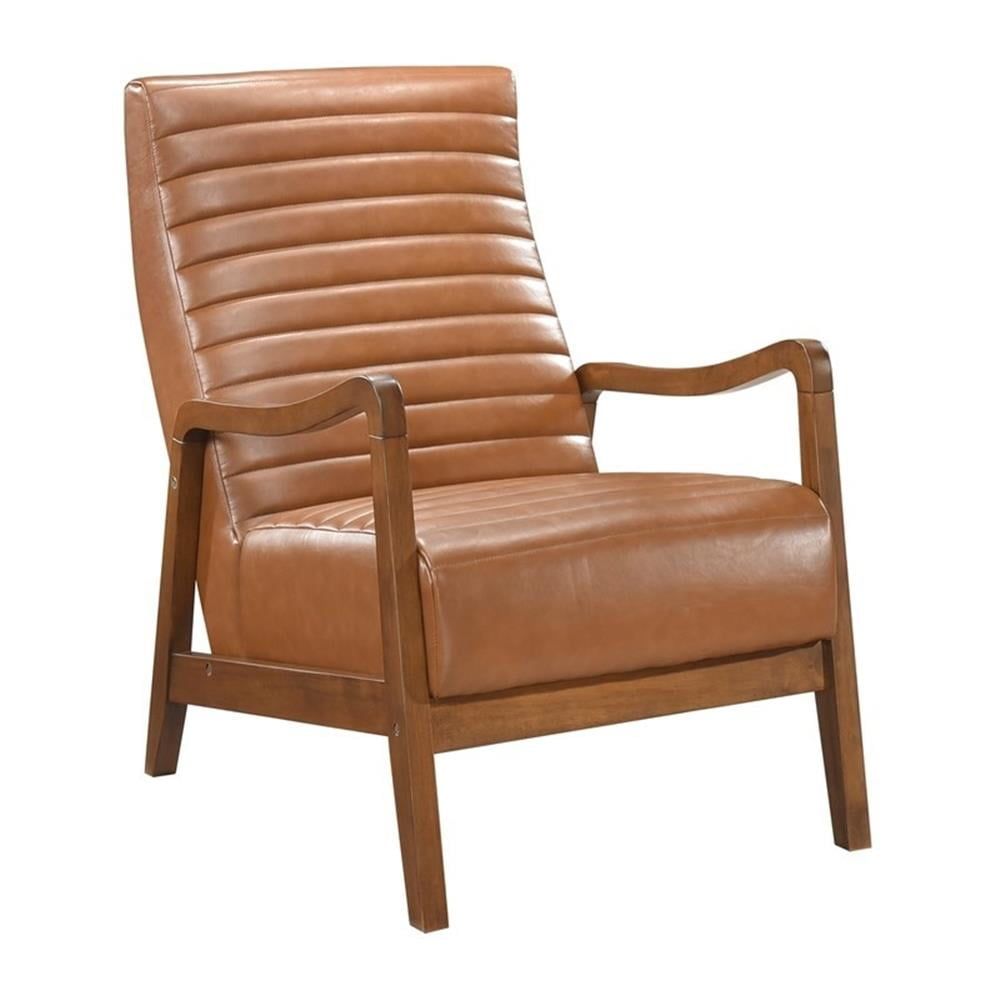 Matt Brown Faux Leather and Wood Accent Chair