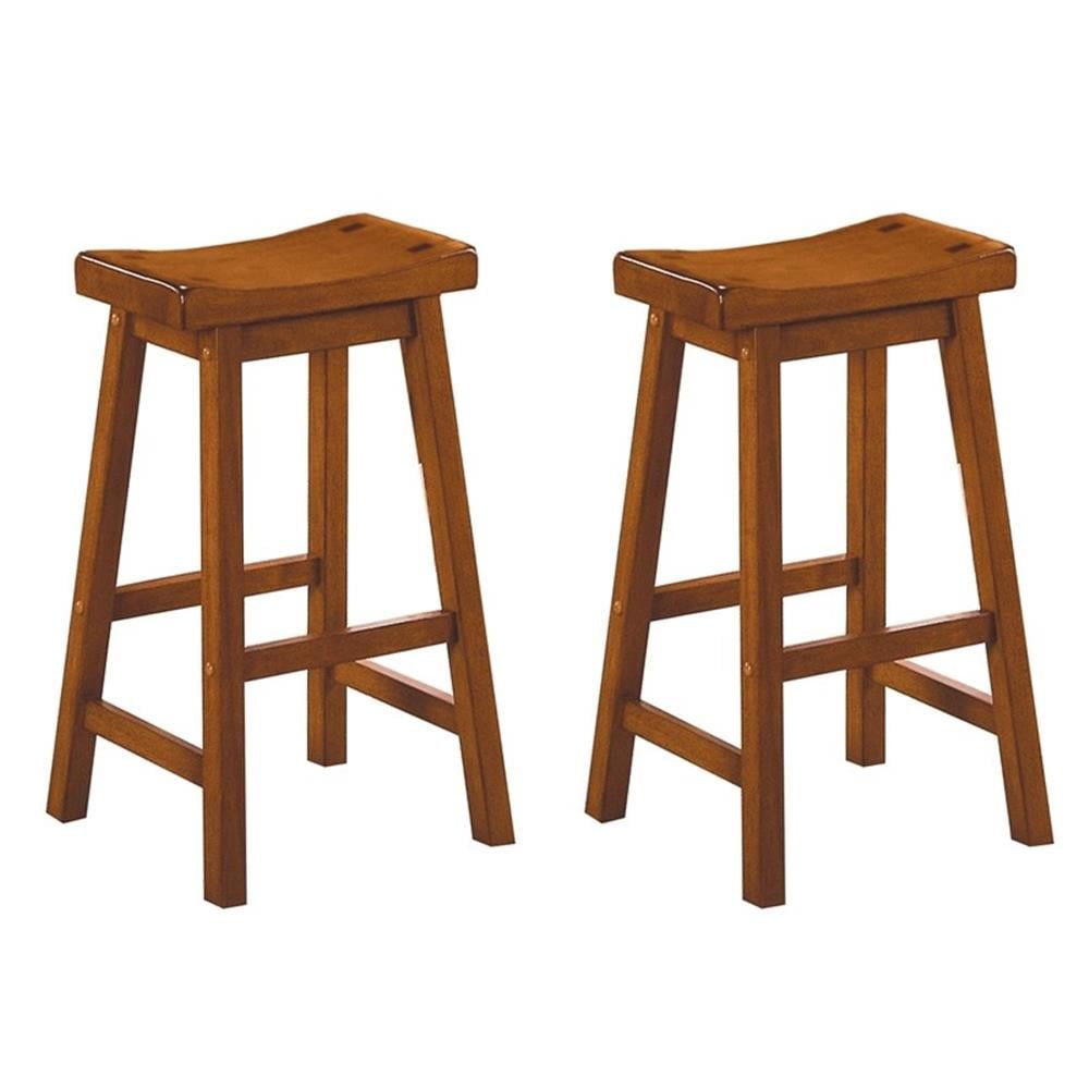 29-Inch Oak Saddle Seat Backless Pub Stools, Set of 2