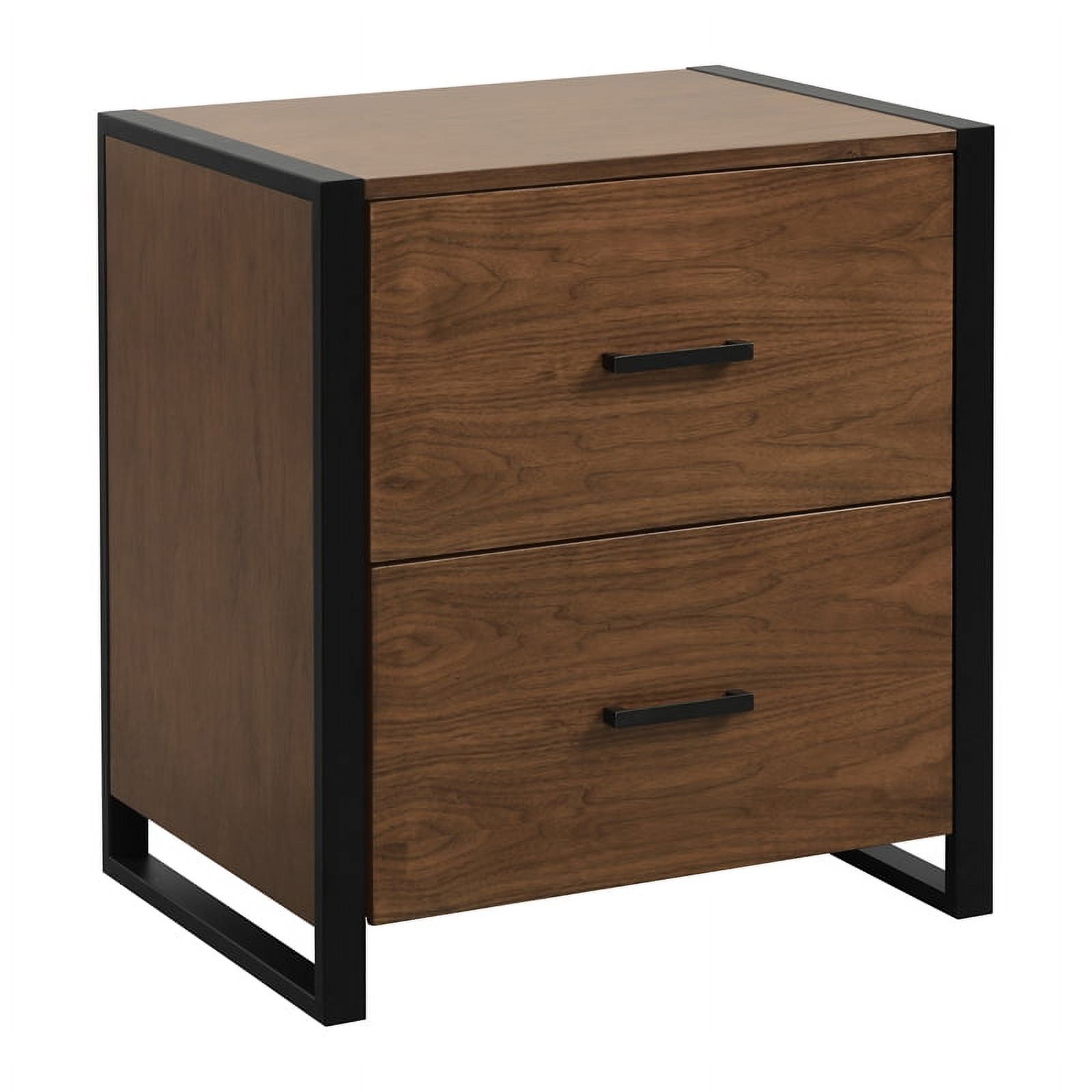 Walnut and Black Industrial Metal File Cabinet