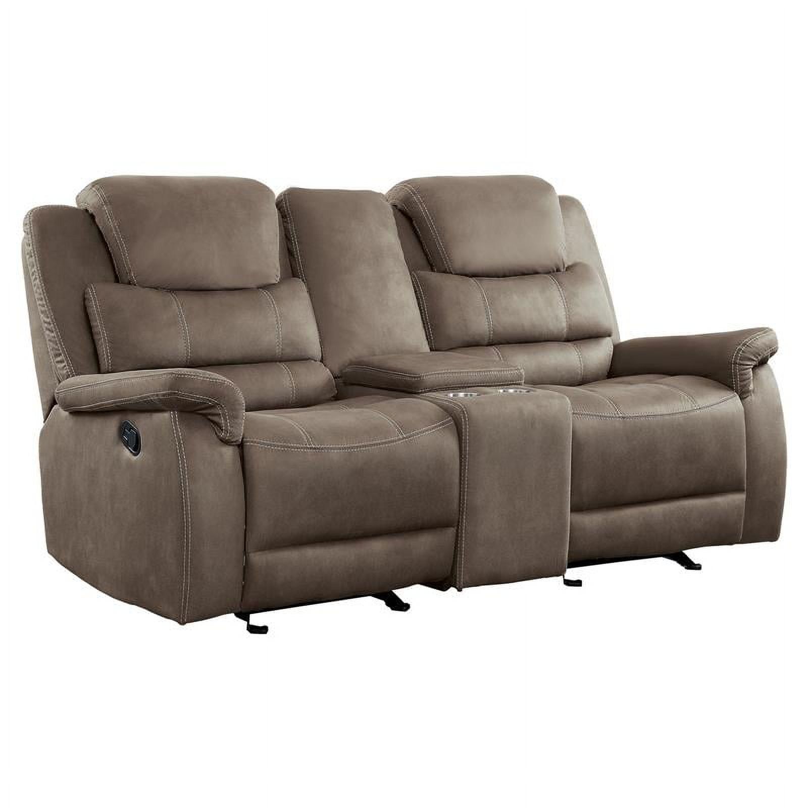 Contemporary Brown Microfiber Reclining Loveseat with Cup Holder and Storage