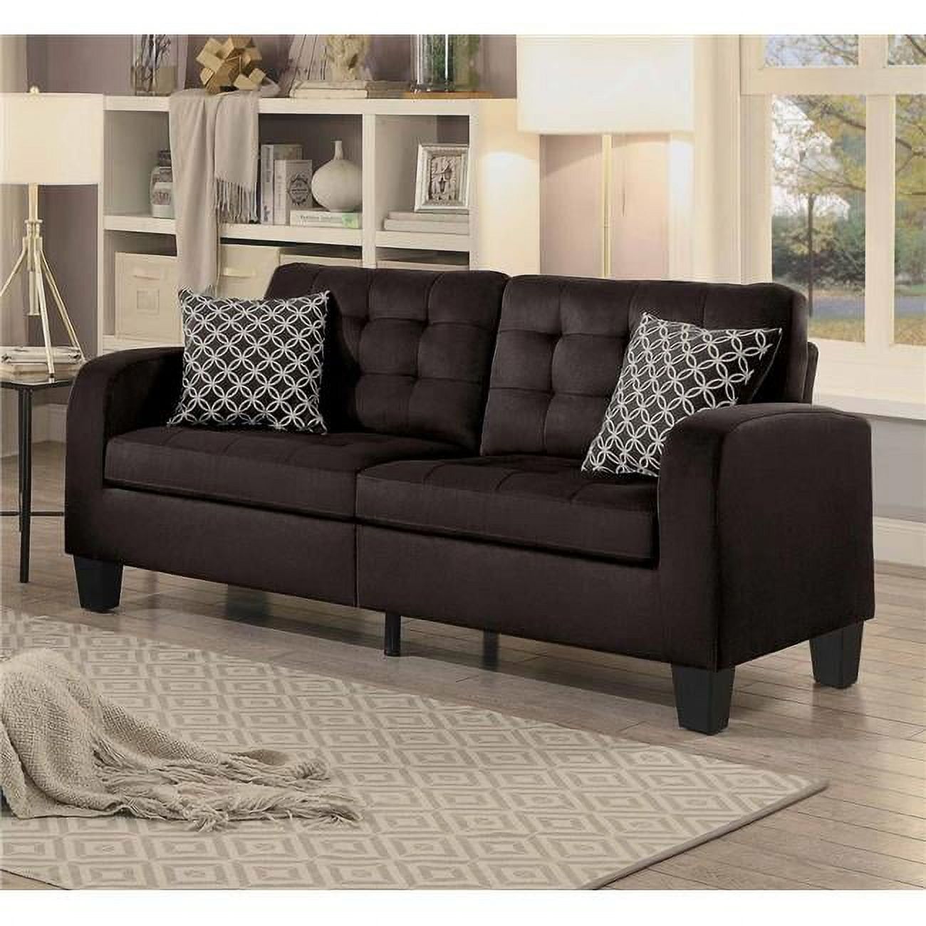 Sinclair Chocolate Upholstered Sofa with Decorative Pillows