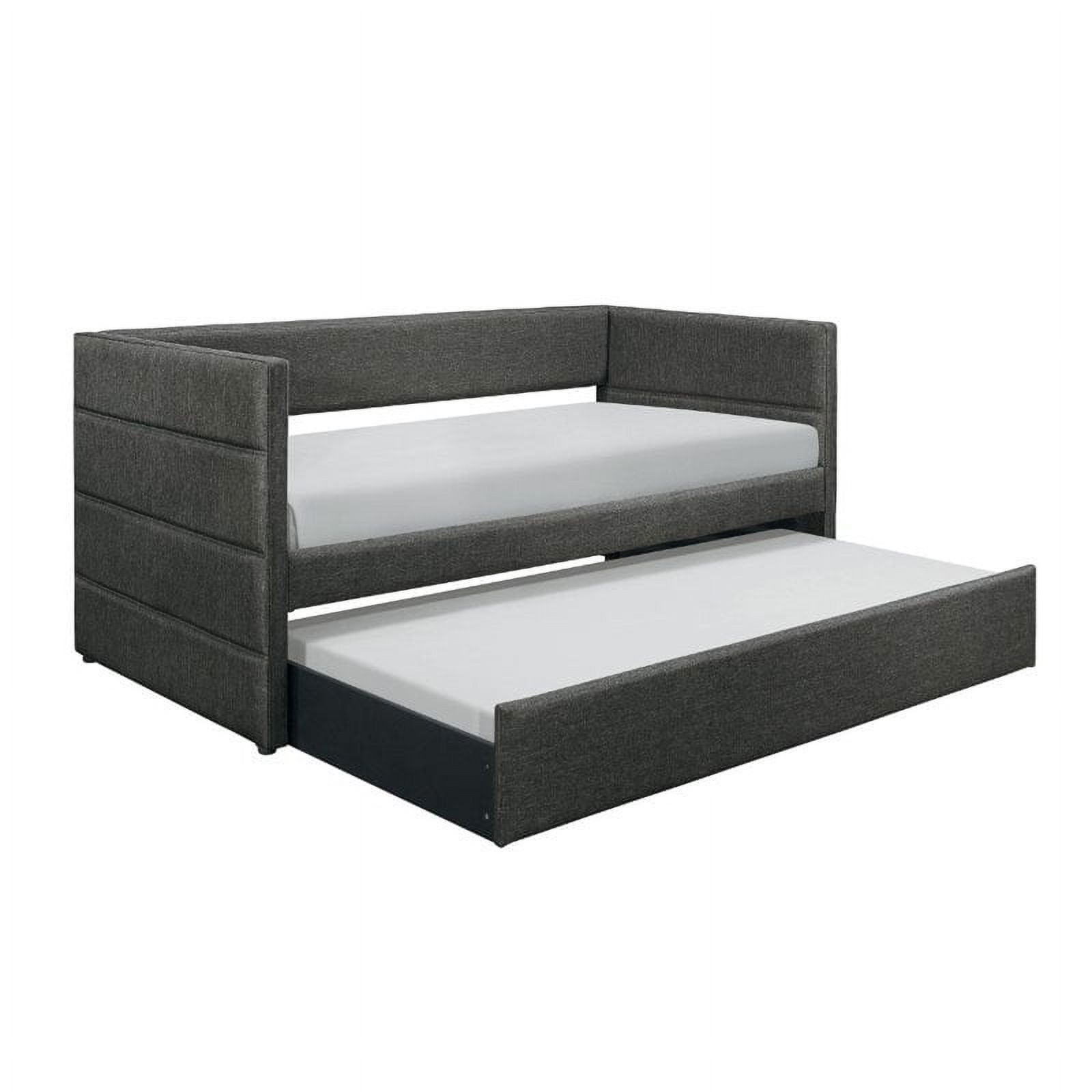 Gray Twin Upholstered Daybed with Trundle and Wood Frame