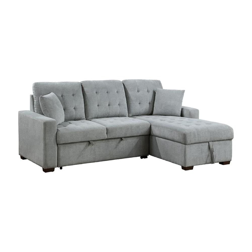 Gray Velvet Tufted Two-Piece Sectional with Storage