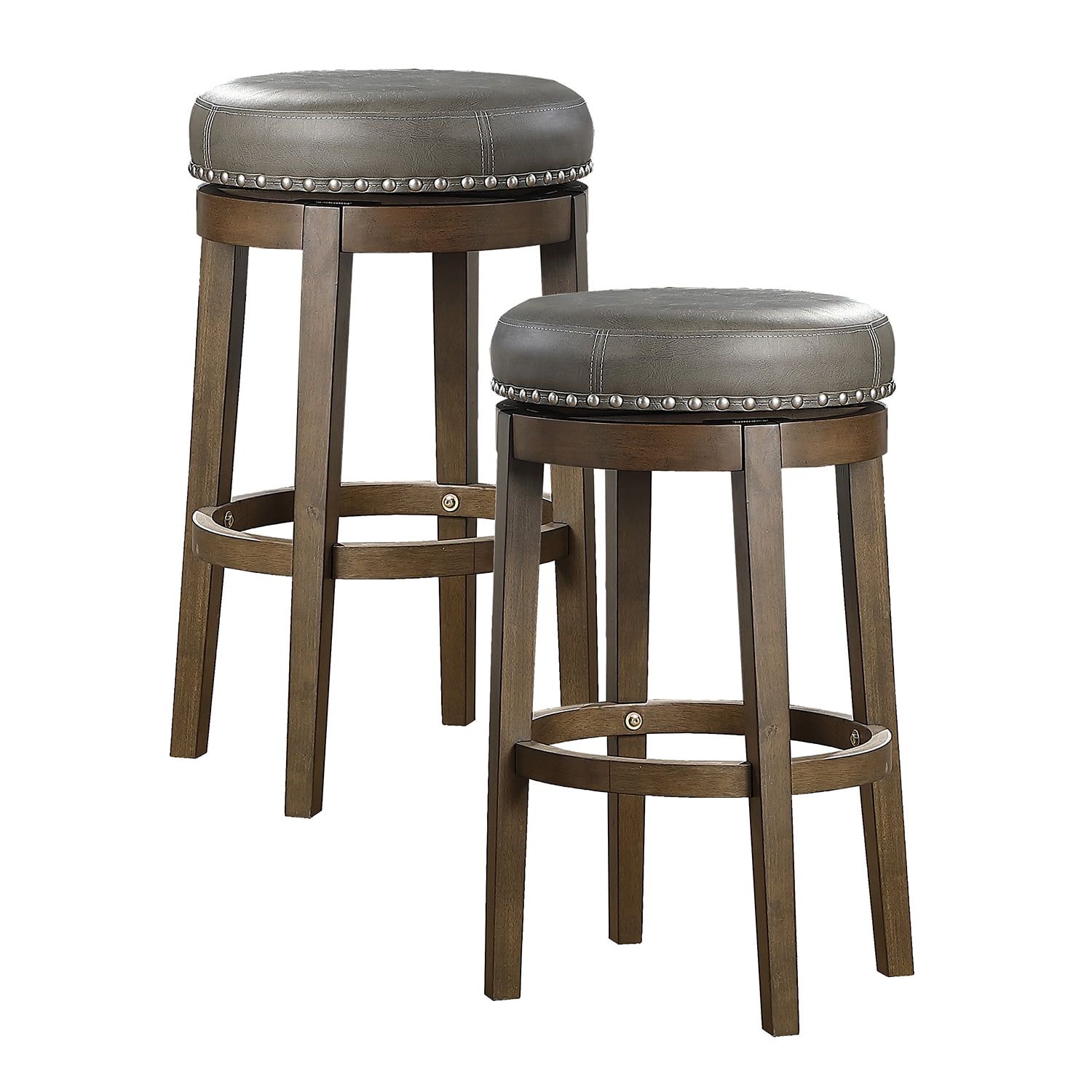 Gray Faux Leather Swivel Pub Stools with Wood Legs, 30.5"